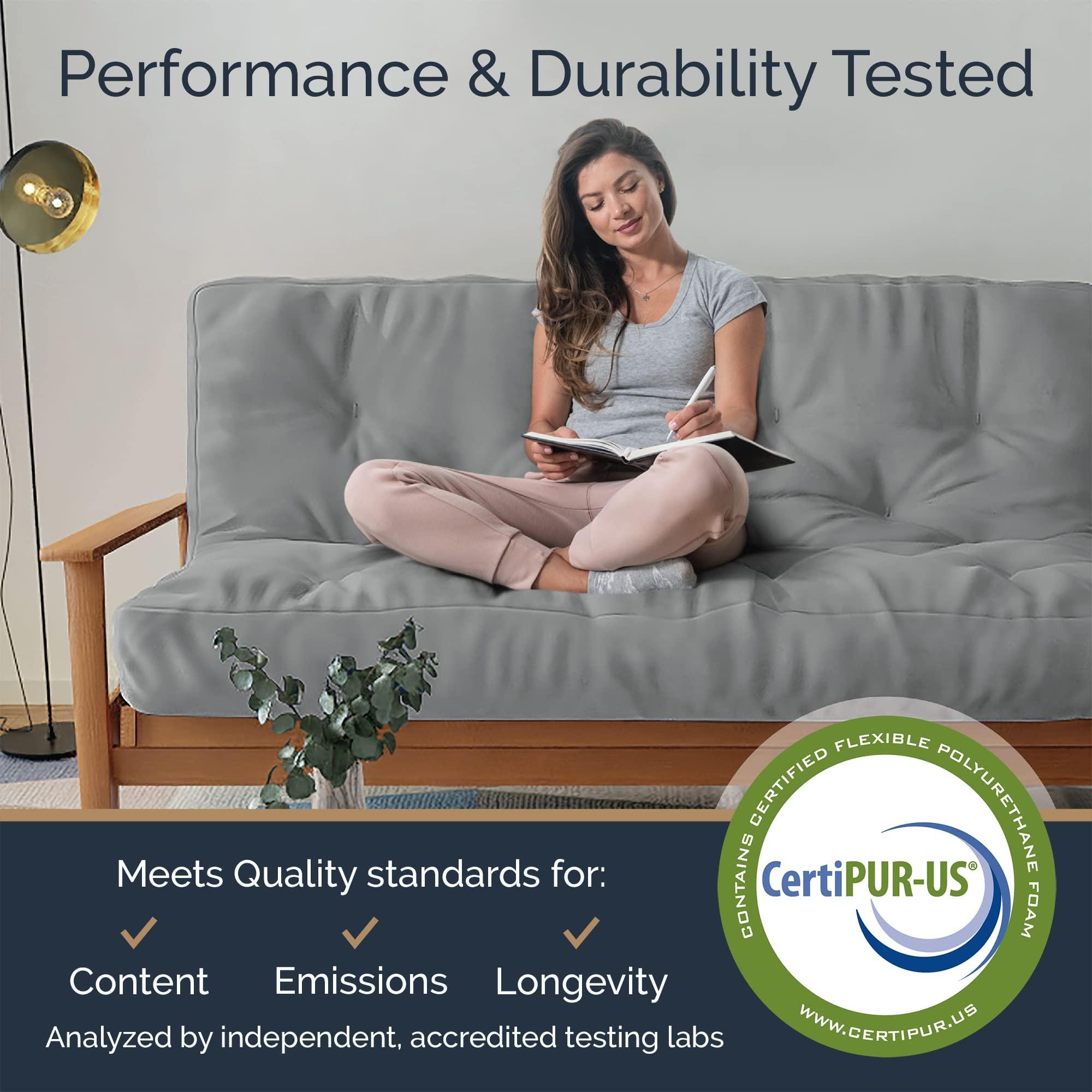 Loosh Loosh Full Size Sofa Bed Foam Canvas Futon Mattress - 8\" USA Made, Dark Green, Frame Not Included