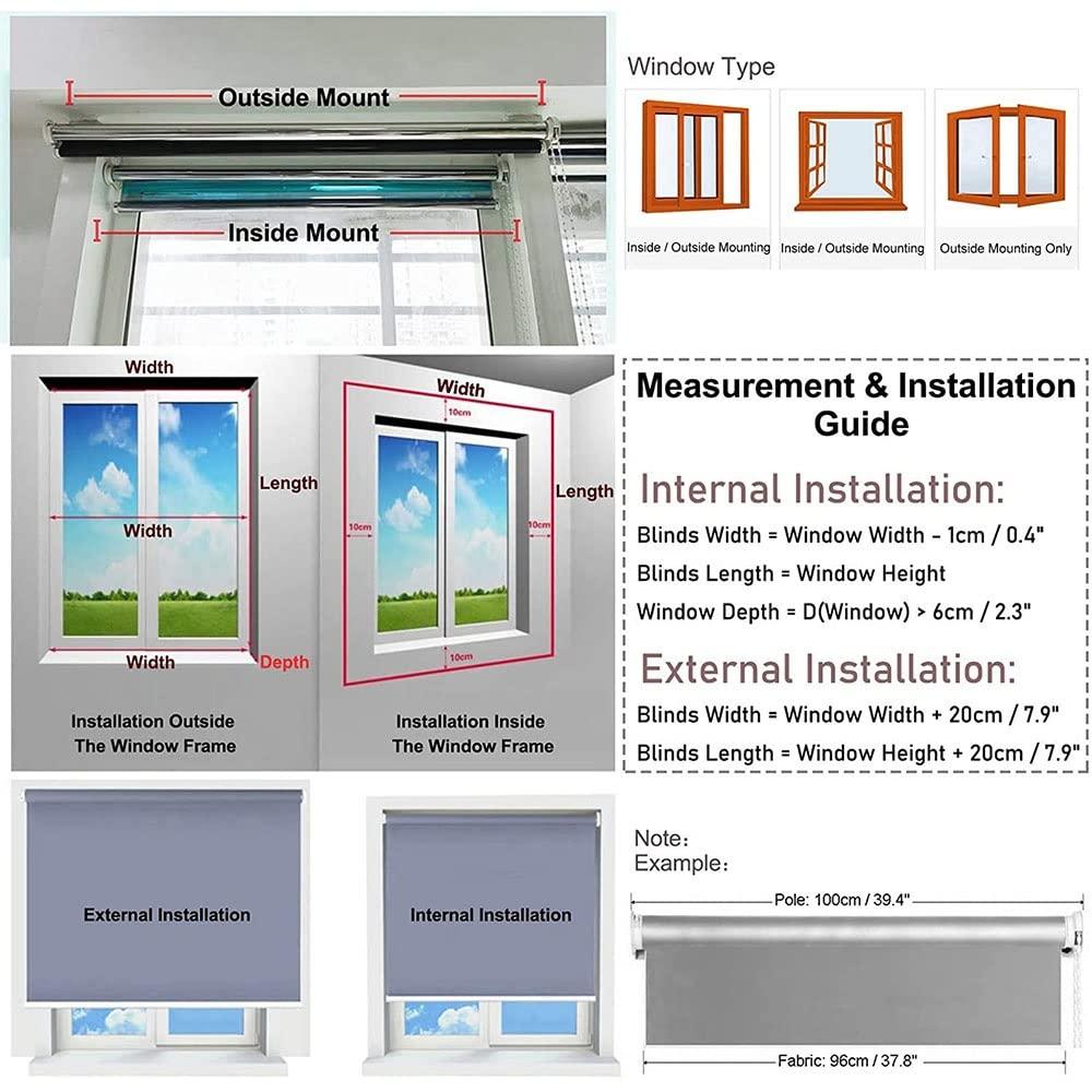 WAHHWF Reflective Window Roller Shade One Way Mirror, Sun Blocking Anti-UV Heat Reducing Roll Up Blinds for Home/Office, 33.4 37.4 41.3 45.2 49.2 53 57 61 inch Wide (Size : 115cmx260cm(45.2"x102.3"))