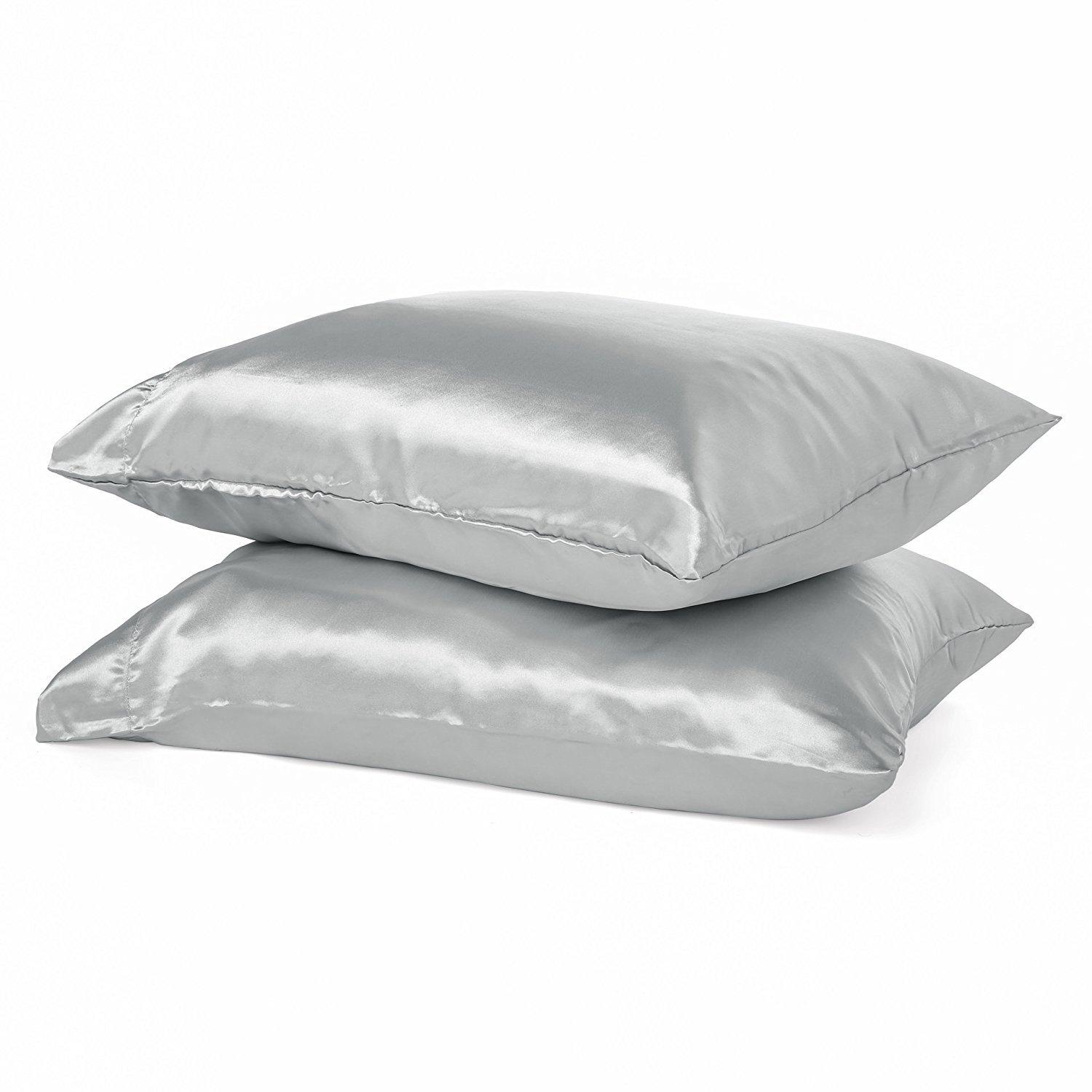 DreamHome DreamHome Satin Standard/Queen Pillowcase, Silver, Pair