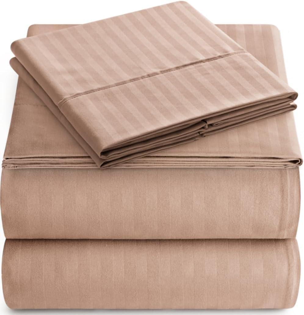 LaxLinen LaxLinen 1000 Thread Count Super Soft Quality 100% Egyptian Cotton 6PC Bed Sheet Set (24\" Inch) Extra Deep Pocket Twin Bed/Single Bed Size, Taupe Stripe