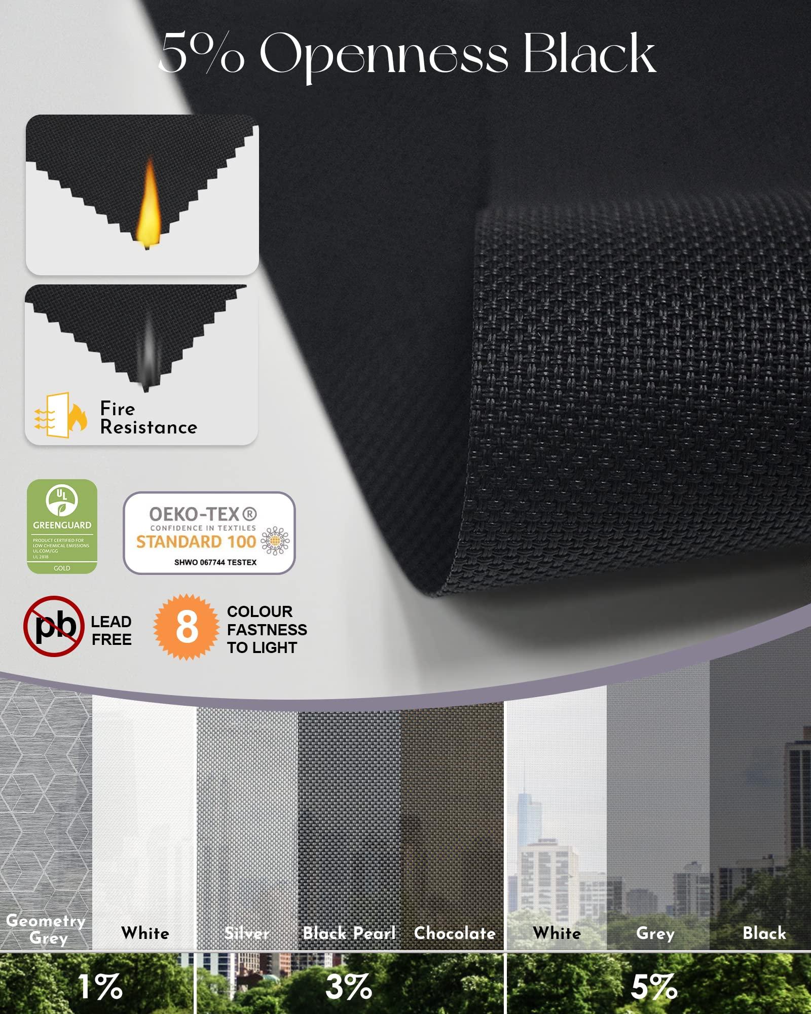 Graywind Graywind Motorized Solar Shades Compatible with Alexa Google Hardwired WiFi Smart Light Filtering Blind Remote Control Automated Blinds Electric Window Shade, Custom Size (5% Openness Black)