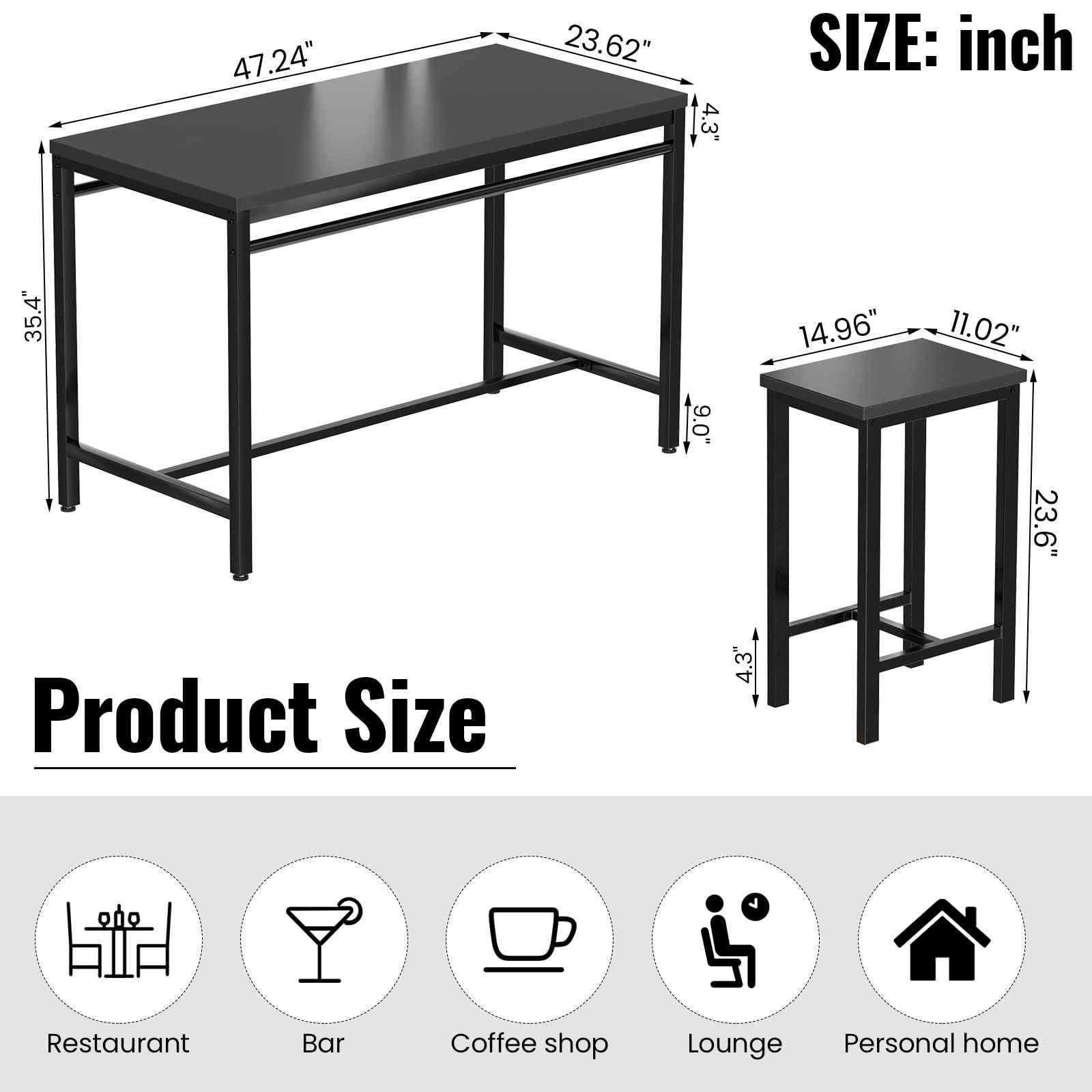 Lamerge Lamerge Dining Bar Table Set for 4, Modern Counter Height Table and 4 Bar Stools, 5 Piece Bar Table and Chairs Set for Small Spaces, Apartment, Pub, Dining Room, Kitchen (Black)