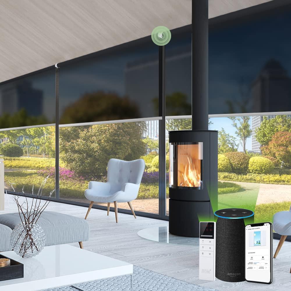 TIPIACE TIPIACE Tipiace Smart Hard-Wired Motorized Blinds Compatible with Alexa Google Home, Sunshine Perspective Fabric Window Shades for Office Home (Black A11)