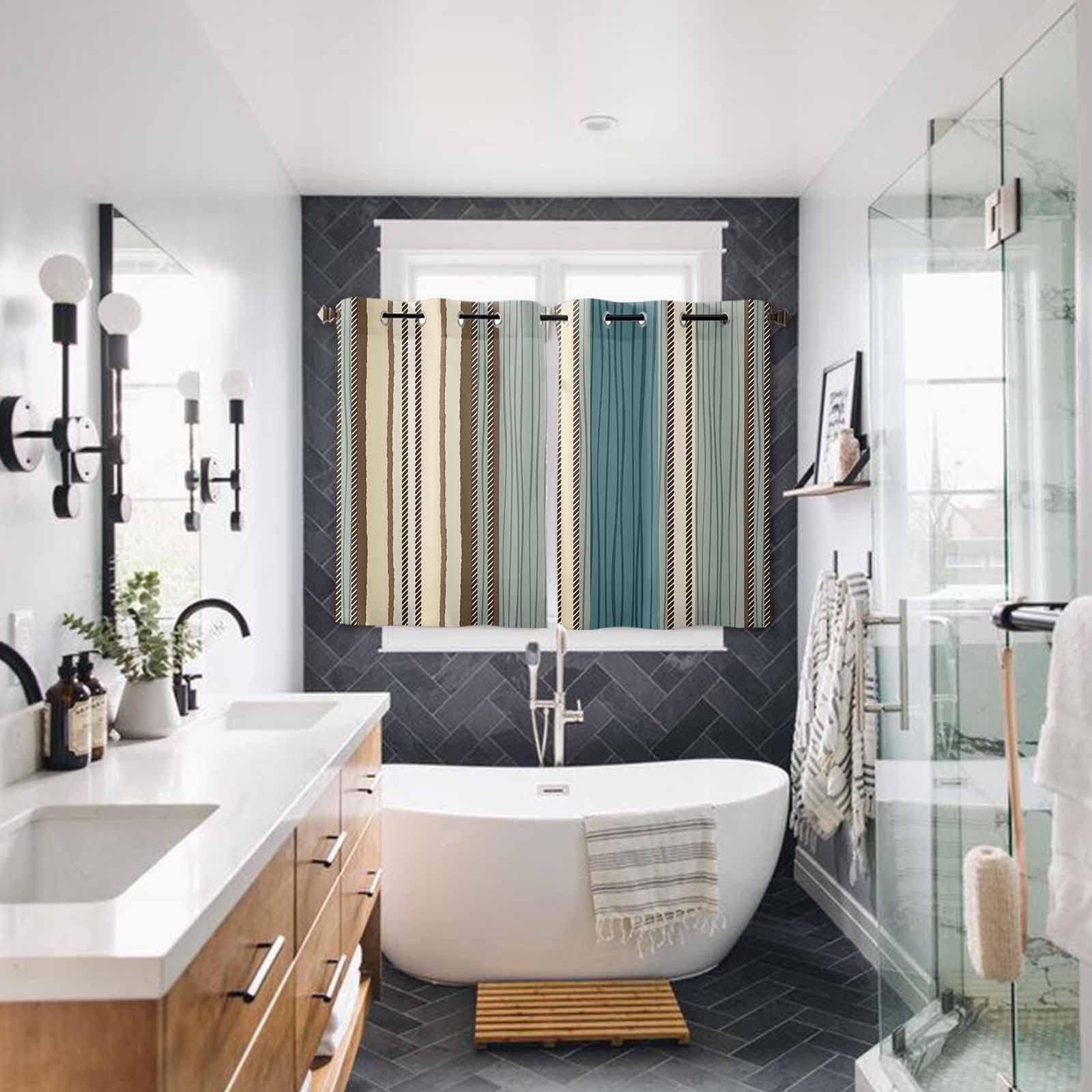 Shine-Home Window Curtains 72 Inches Length,Teal Blue Green Striped Boho 2 Panels Grommet Kitchen Cafe Curtains & Drapes Window Treatment for Living Room/Bedroom Antique Southwestern Native Pattern Tribal