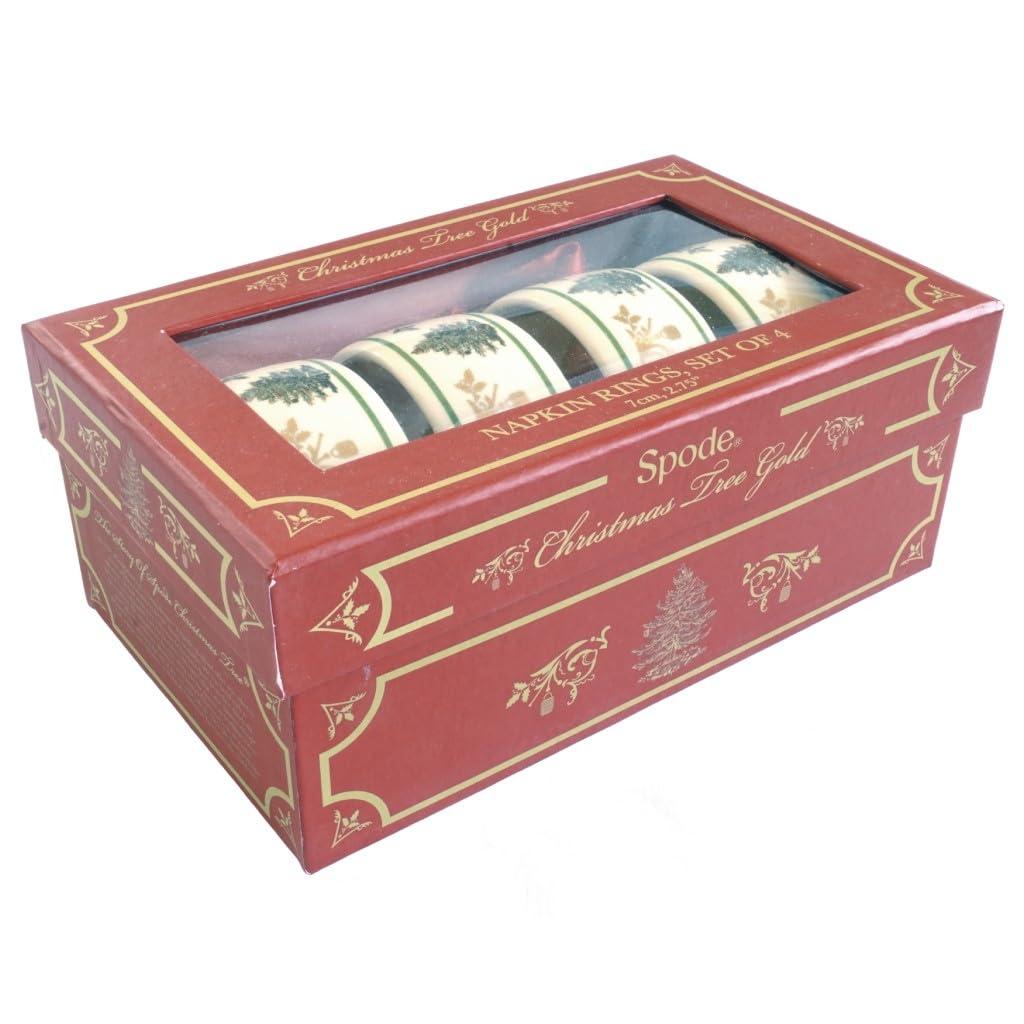 Spode Spode Christmas Tree Gold 2.75\" Napkin Ring (Set of 4) - Elegant 22K Gold Accented Holiday Napkin Rings, Fine Porcelain Christmas Table Setting Dcor - Ideal for Holiday Dinnerware & Festive Gifting