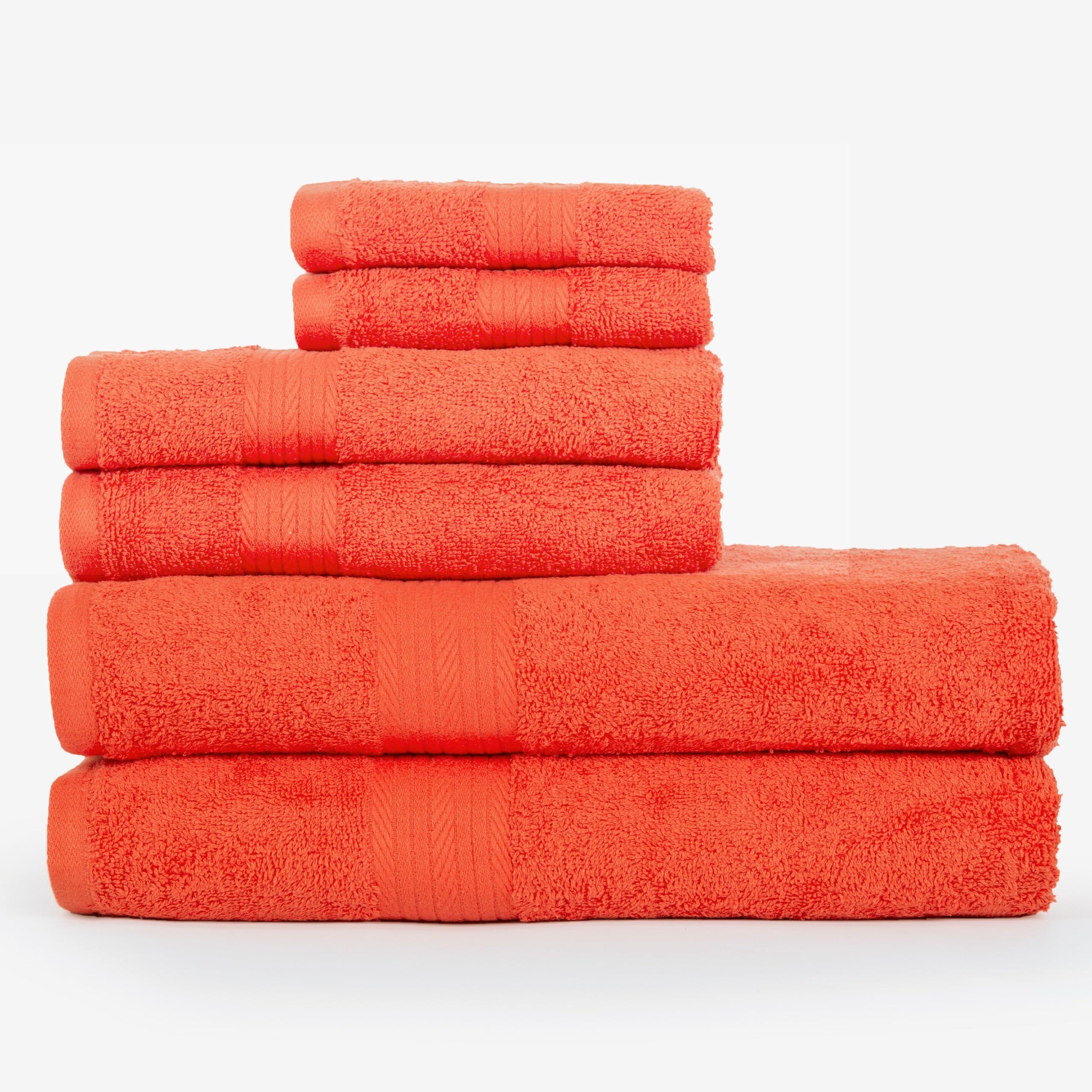 Ample Decor Ample Decor 100% Cotton Luxury 6 Piece Towels Set, 2 Bath Towels, 2 Hand Towels, 2 Wash Cloths for Bathroom - Orange Towel Sets