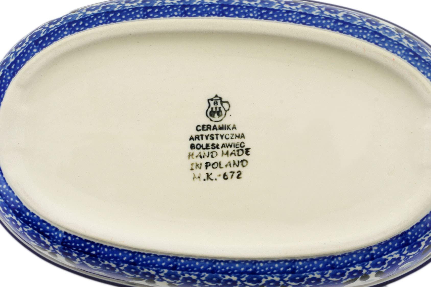 Polmedia Polish Pottery Polish Pottery 8-inch Oval Baker with Handles made by Ceramika Artystyczna (Eternal Winter Theme) + Certificate of Authenticity