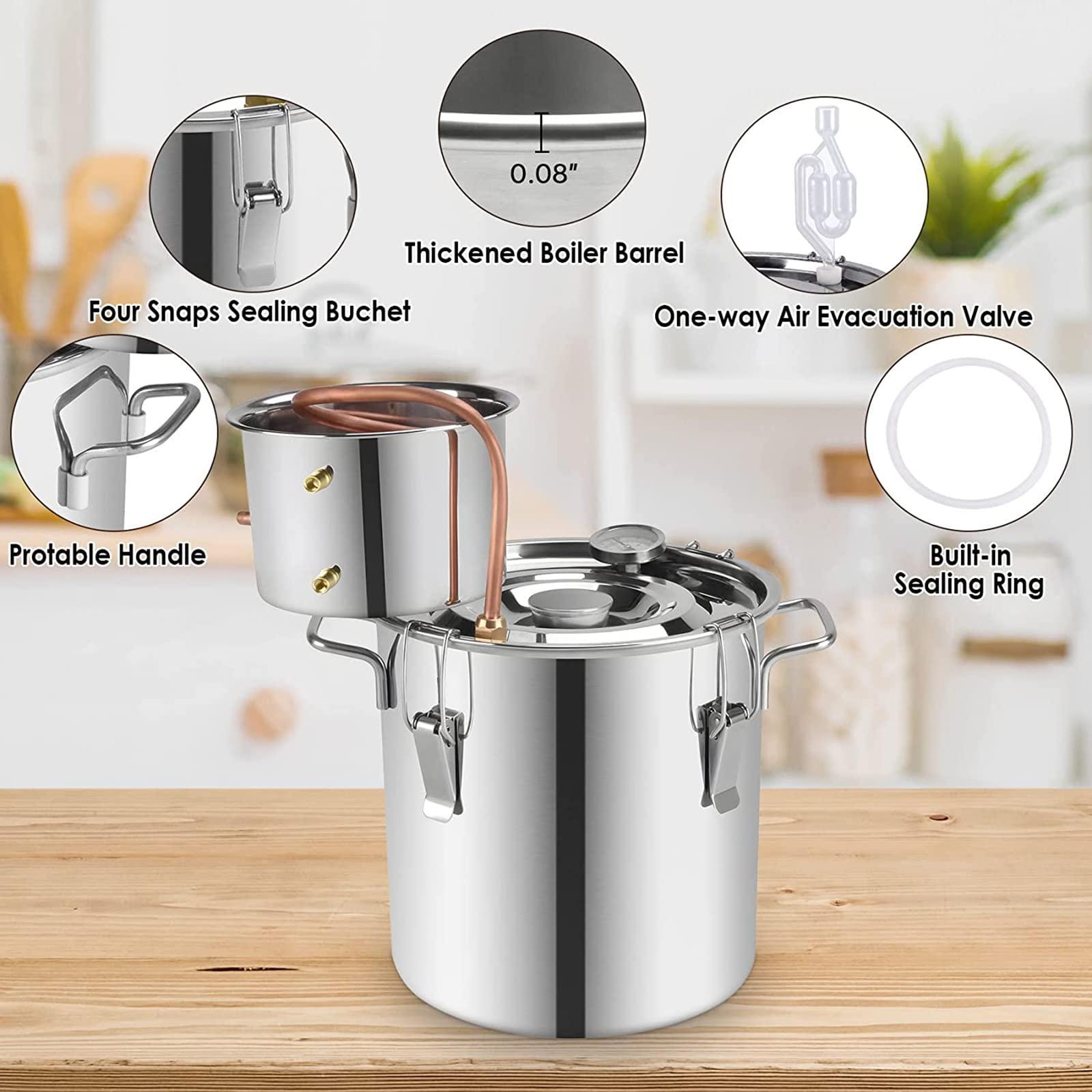 HKMA Stainless Steel Water Distiller with Build-in Thermometer - Home Fermentation Distilling Kit for DIY,6l/1.5gal