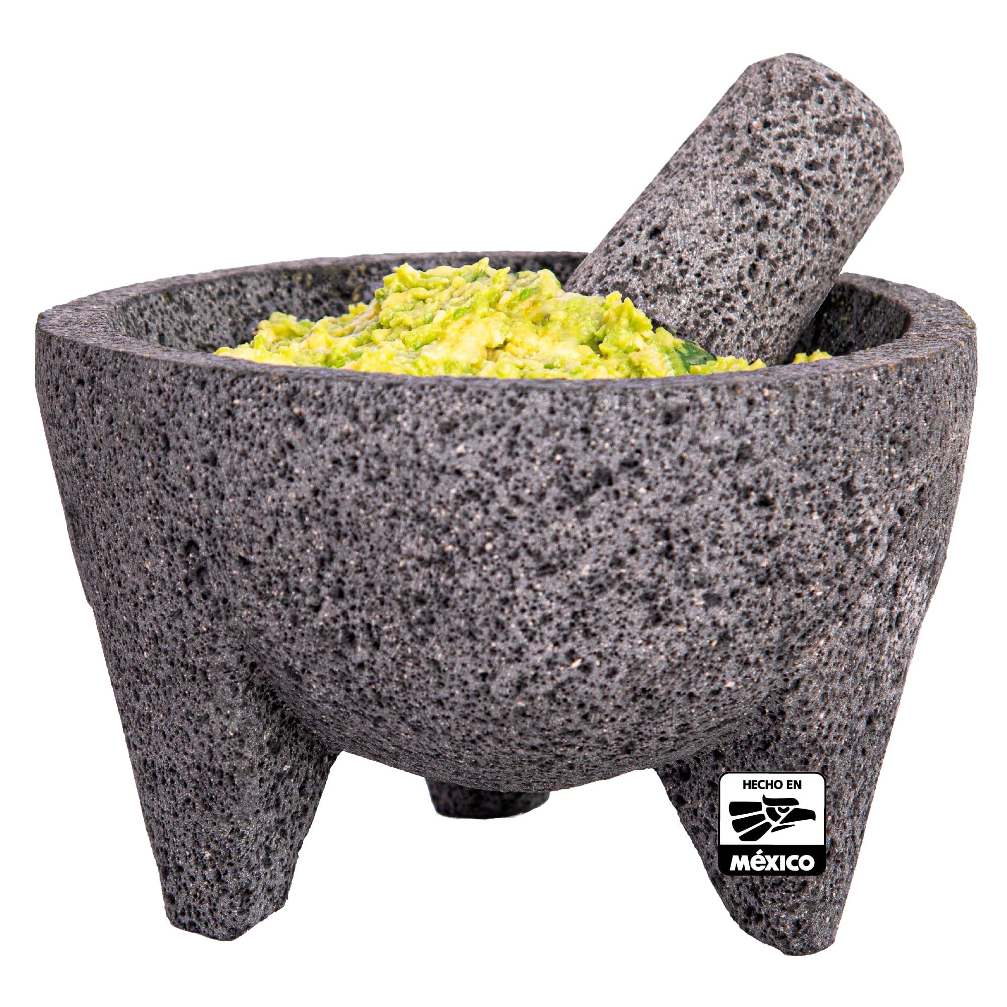 YOPIDO Molcajete 7 in Mexican, Handmade with Natural Volcanic Stone, Artisanal Kitchen Utensil for Grinding with Pores for Crushing, Specially Designed for Grinding Spices, Sauces, and Guacamole