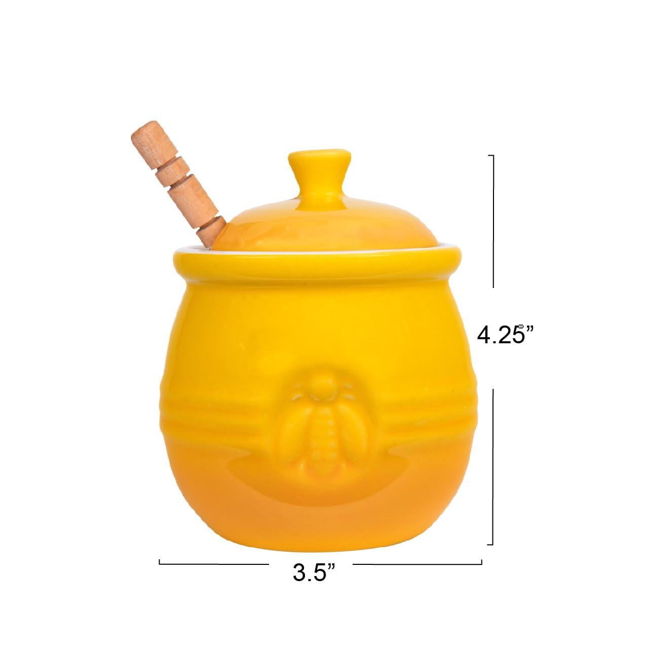 Creative Co-Op Creative Co-Op Yellow Stoneware Honey Pot with Lid & Wood Honey Dipper