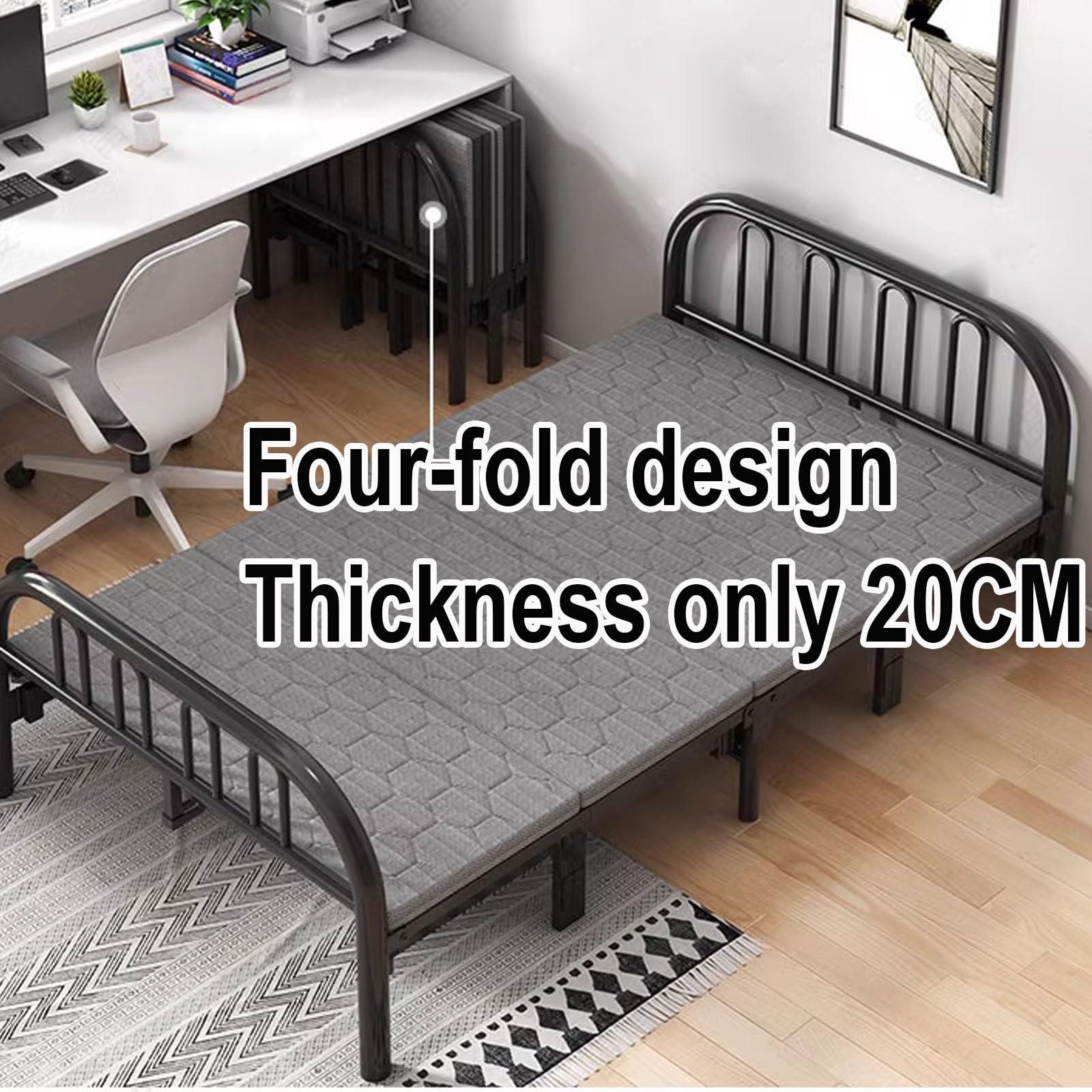 AoForce Fold Up Beds for Adults Metal Folding Bed Frame, No Tools Required 4-fold Design for Easy Storage Ideal for Small Apartments, Guest Rooms, Twin, Black(190 * 90 * 78CM)