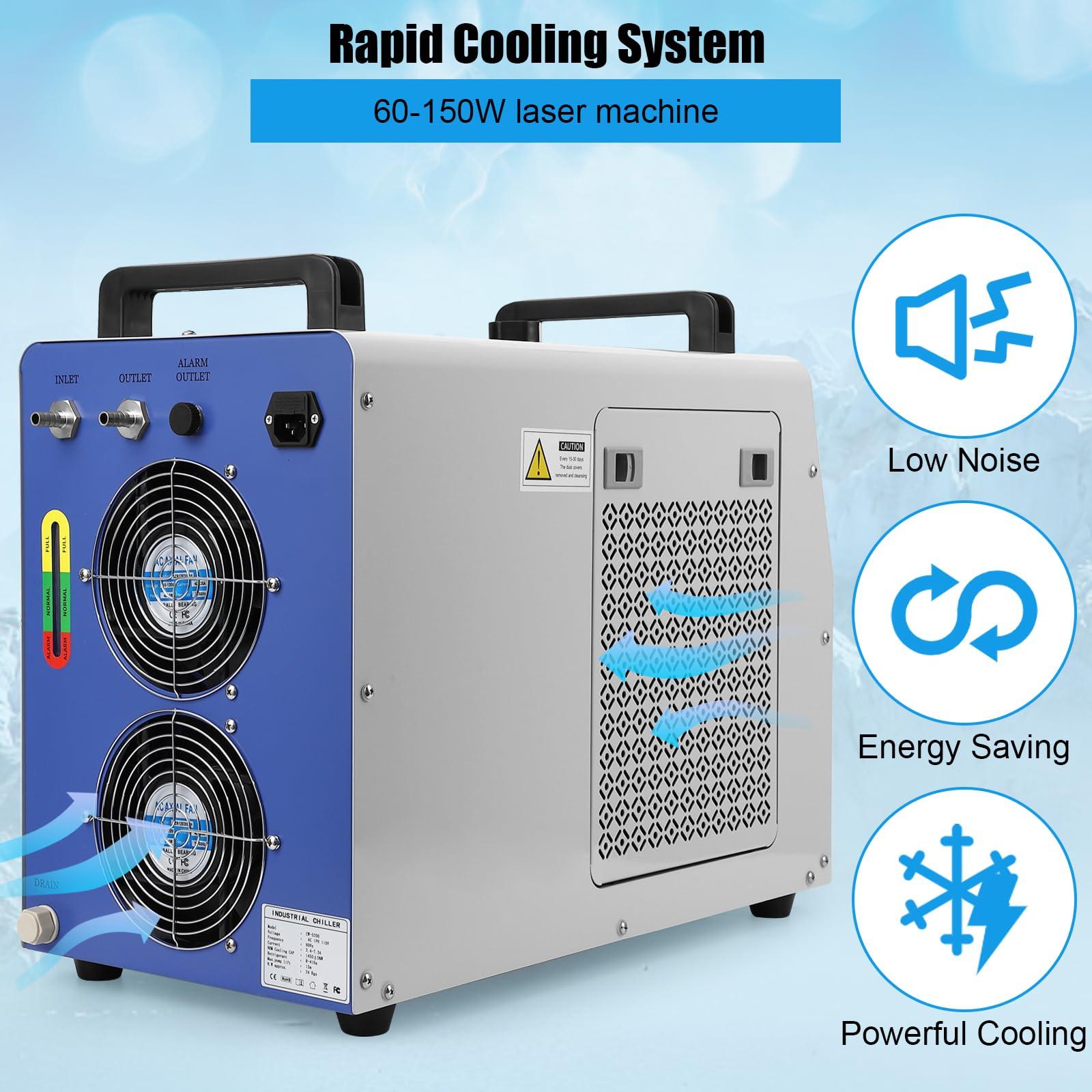 JustSmart JustSmart CW-5000 Industrial Water Chiller, 7L 1.14HP 2.64gpm CW-5000 Water Cooling System for 40W 50W 60W 70W 80W 90W 100W CO2 Laser Engraving & Cutting Machines, Laser Chiller Cools 3868 BTU/Hour