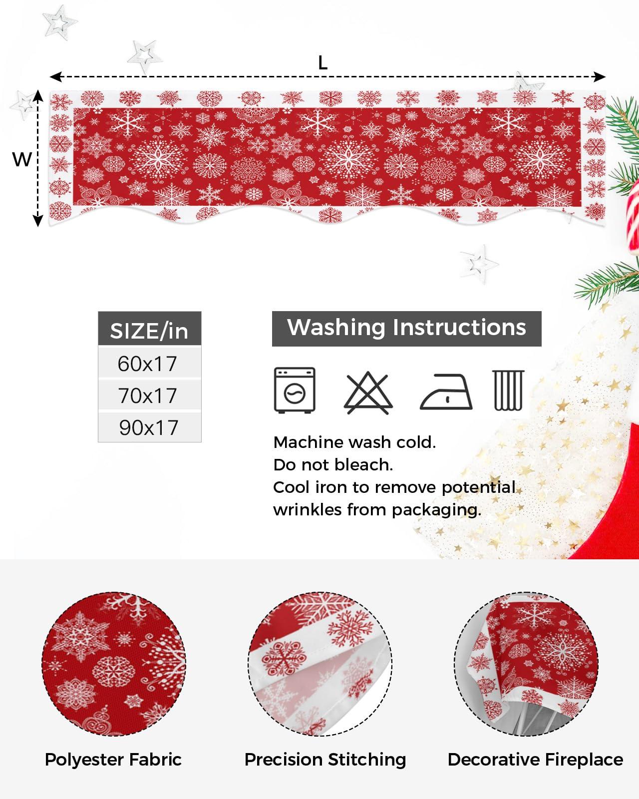 Edwiinsa Christmas Fireplace Mantel Scarf Table Runner, Winter Garland Mantel Top Tablerunners Dresser Scarves Cover Decorations for Windows Party Living Room 60x17 Red Merry Xmas Snowflake Winter Holiday
