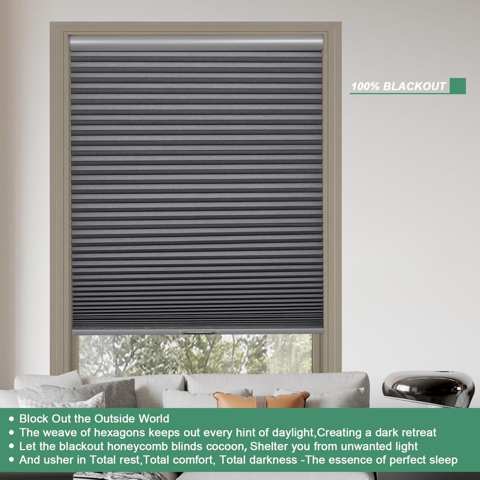Tonature Toanture Custom Cordless Cellular Blinds, Easy to Install Blackout Honeycomb Window Blinds for Shades, Thermal Insulated 1.8" Single Cell Honeycomb Blinds for Bedroom, Office(Dark Grey,79.5"W x 54"H)