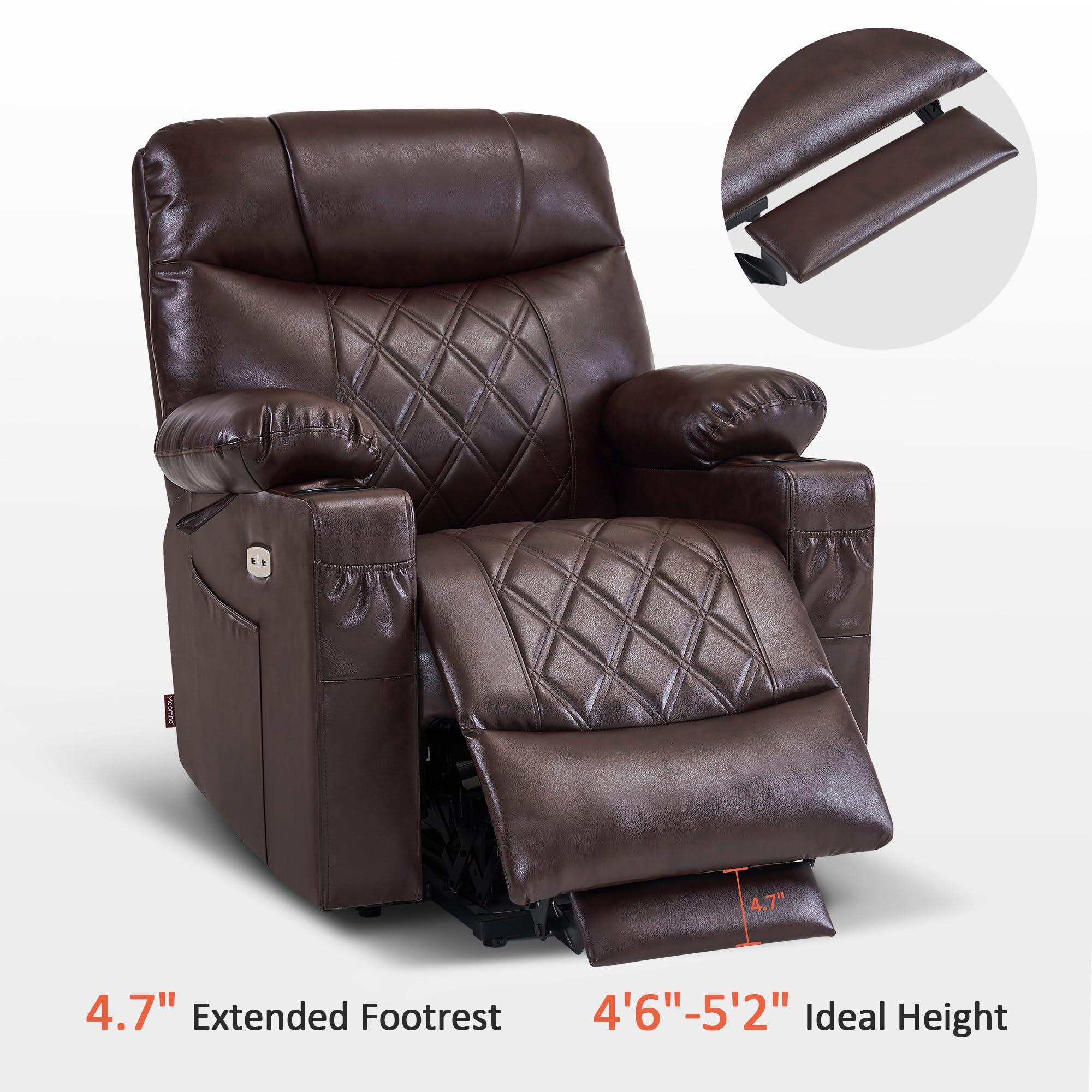 MCombo MCombo Small Size Power Lift Recliner Chair Sofa with Massage and Dual Heating, Adjustable Headrest for Elderly People Petite, USB Ports, Faux Leather 7111 (Dark Brown)