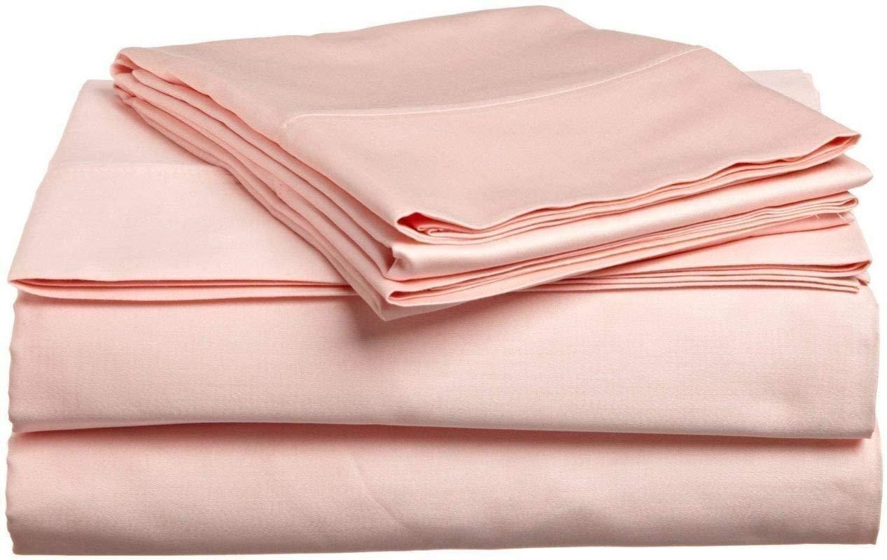 Elf Linen Elf Linen Luxurious 1500 Thread Count Italian Finish 100% Egyptian Cotton 4-Piece Bed Sheet Set, King, Peach Solid Pattern (Fits Mattress Up to 24-26\" Deep Pocket)
