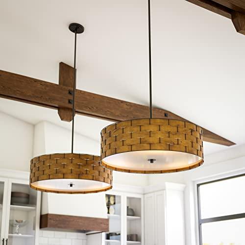 Kenroy Home Kenroy Home 92038DWW Shaker 3 Light Pendant with Brown Finish, Casual Style, 7" Height, 24" Width, 24" Depth, Large, Dark Woven Wood