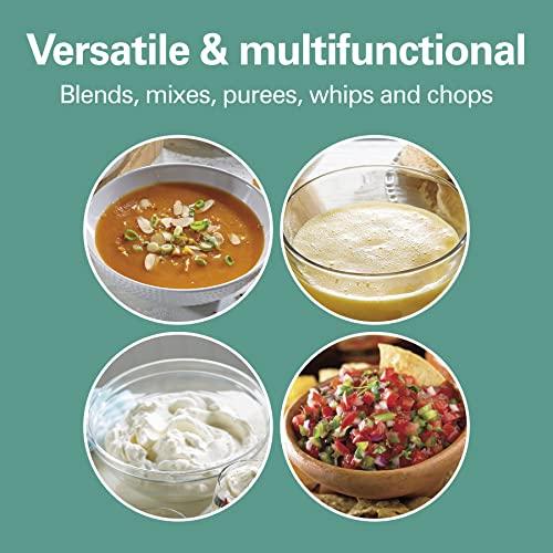 Hamilton Beach Hamilton Beach 4-in-1 Electric Immersion Hand Blender with Handheld Blending Stick, Whisk + 3-Cup Food & Vegetable Chopper Bowl, 2-Speeds, 225 Watts, Silver and Stainless Steel (59765)