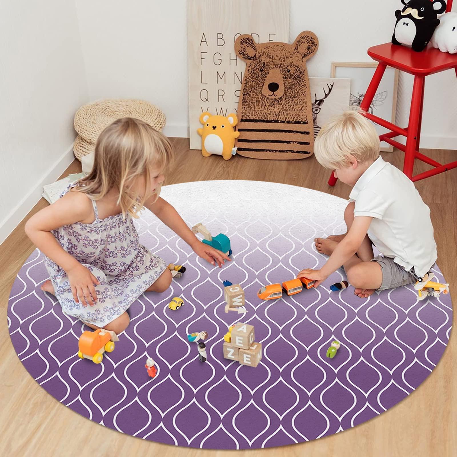 Homechoid Geometric Ombre Round Area Rugs Collection 6ft, Contemporary Plaid Purple Non Slip Indoor Circular Throw Runner Rug Floor Mat Carpet for Living Room Dining Table Bedroom Nursery Decor