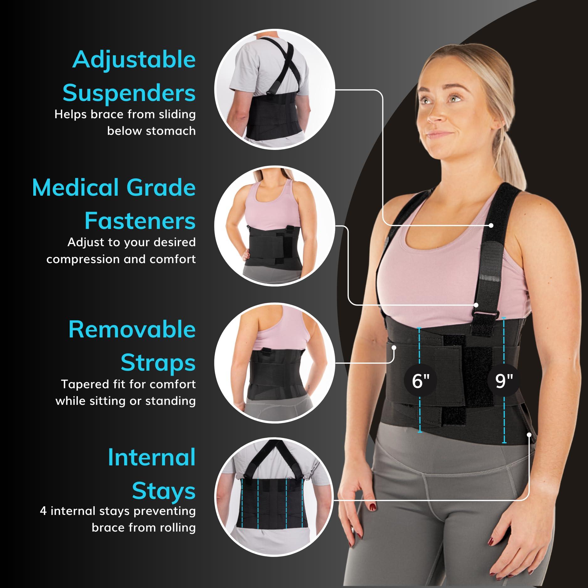 BraceAbility BraceAbility Work Back Brace - Removable Suspender Shoulder Straps for Heavy Lifting Safety - Industrial Lower Back Pain Protection Belt for Men and Women in Construction, Moving, Warehouse Jobs (M)