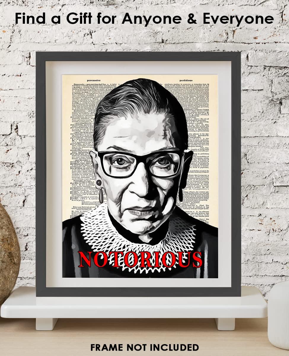 Buzz Unplugged Inspirational Ruth Bader Ginsburg Wall Art: "Notorious" 11x14 Dictionary, RBG Poster, RBG Wall Art & Motivational Wall Art, Positive Affirmations Wall Decor for Bedroom & Office Decor for Men & Women