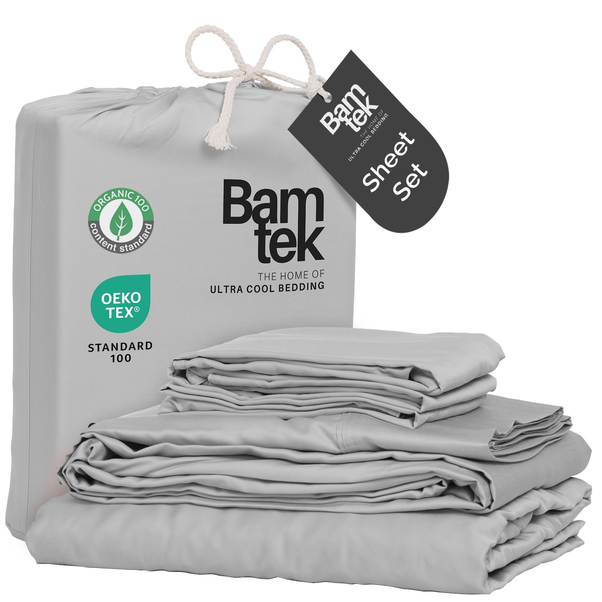 Bamtek Bamtek 100% Viscose from Bamboo Sheets California King Size, Super Soft Bedding Set, 4PC Cooling Sheets for Hot Sleepers, Vegan Silk Moisture Wicking, Organically Grown Bedsheet, Grey Mist (72x84x17)