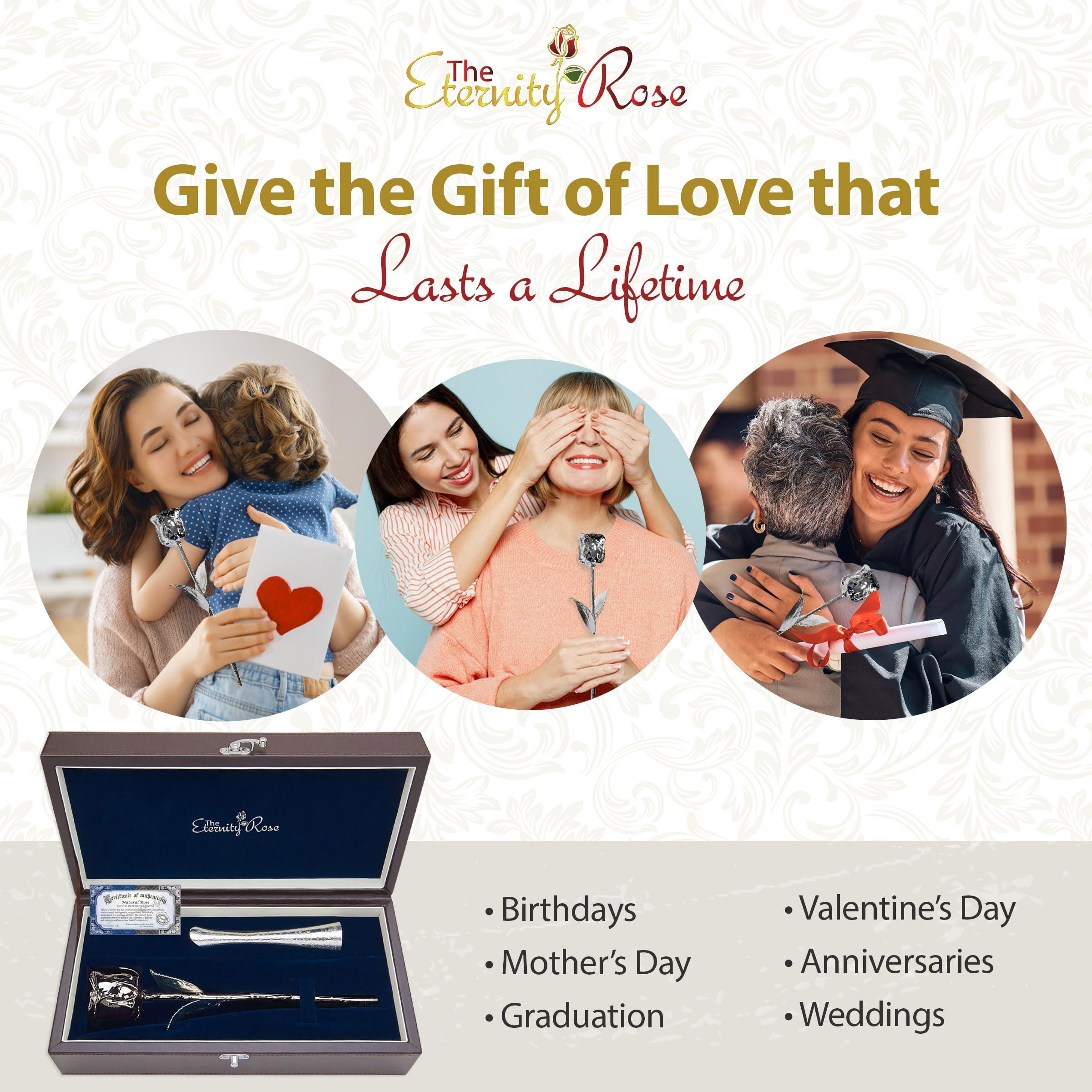 The Eternity Rose The Eternity Rose Platinum Dipped Rose with Matching Vase, Romantic Gifts for Her, Real Preserved Flower, 11.5\"