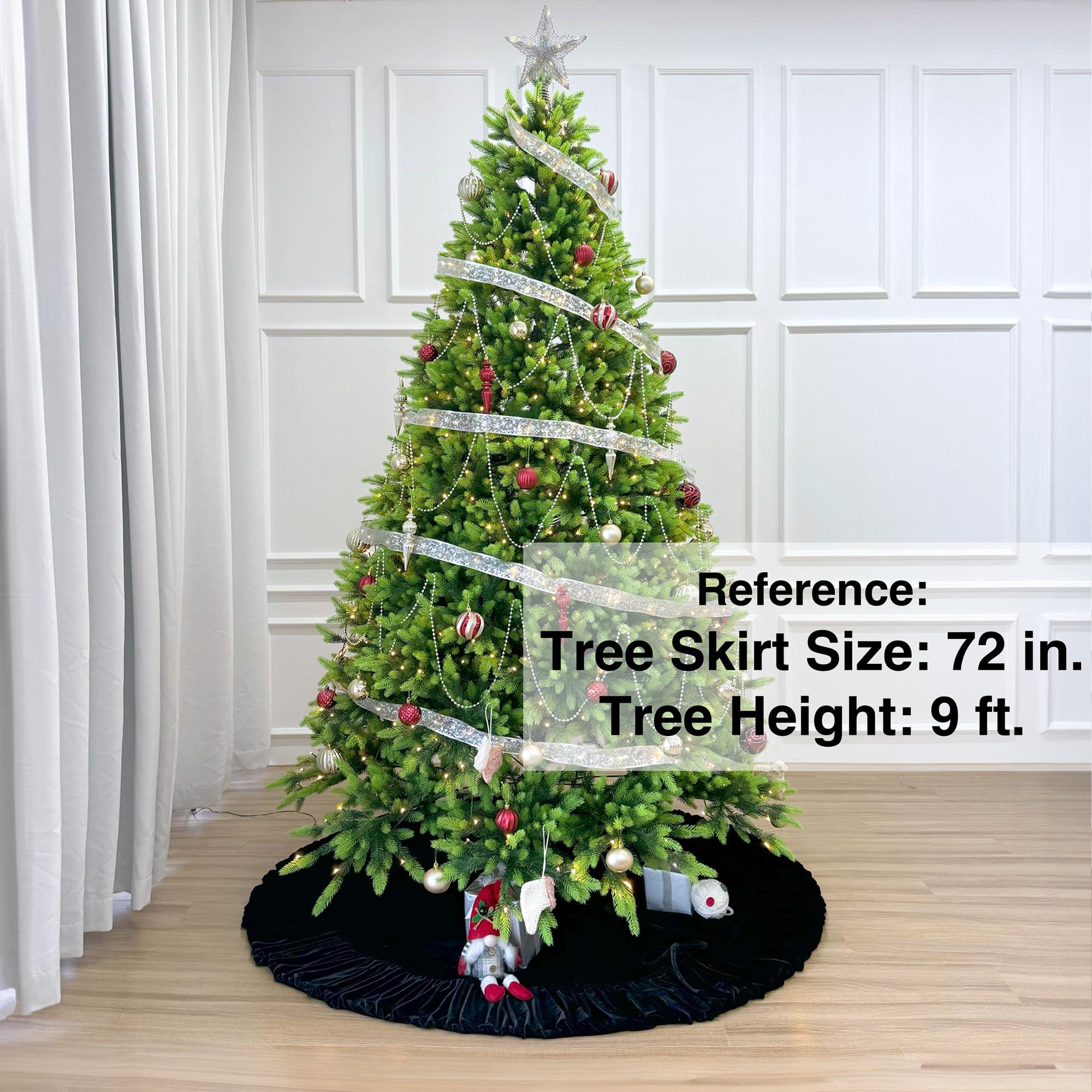 Starry Dynamo 84-Inch Ruffled Velvet Christmas Tree Skirt, Thick Foam-Lined Heavy Duty Fabric with Plush Lace Ties, Black