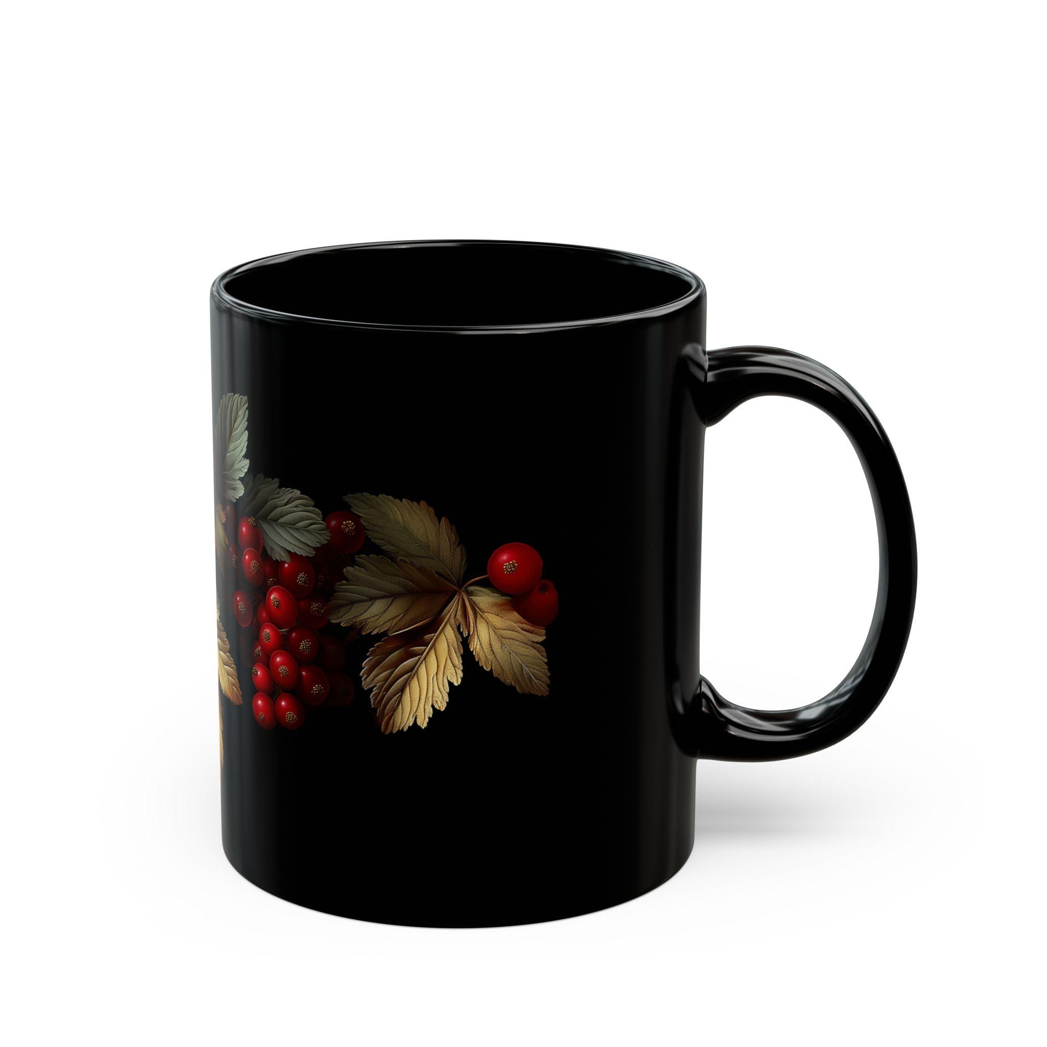 GENERIC ElegantlySimple Red Cranberry Coffee Mug, Thanksgiving Golden Leaves Fall Foliage Black Tea Cup, Autumn Berries