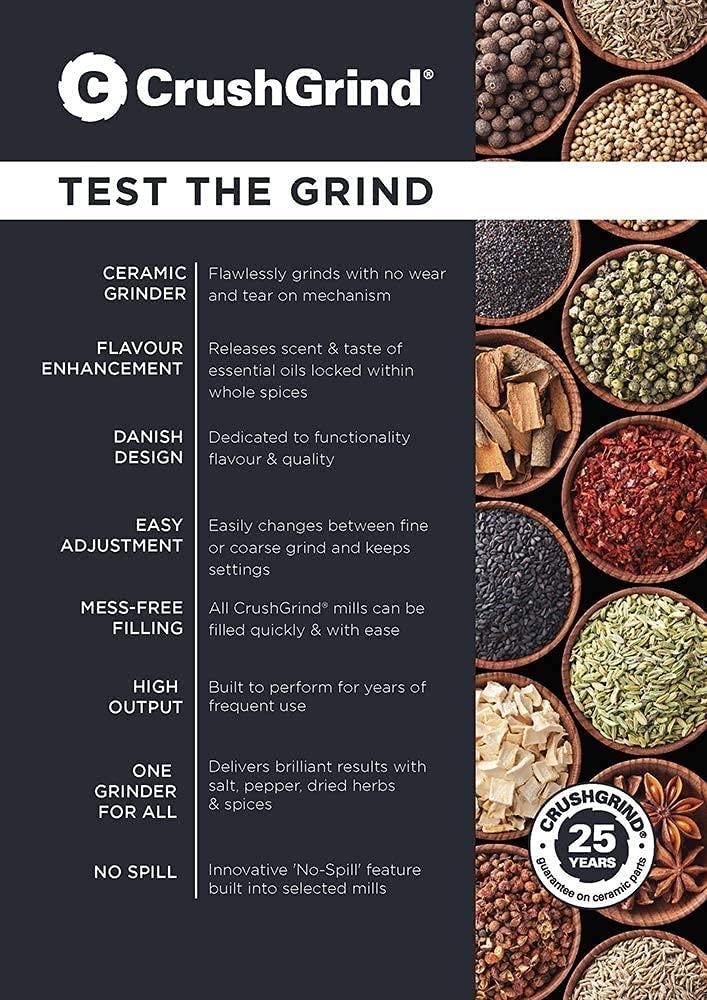 CrushGrind - the original ceramic mechanism CrushGrind Stockholm Salt- or Pepper Grinder with patented ceramic grinder (110mm, Stainless Steel, 1 Pack)