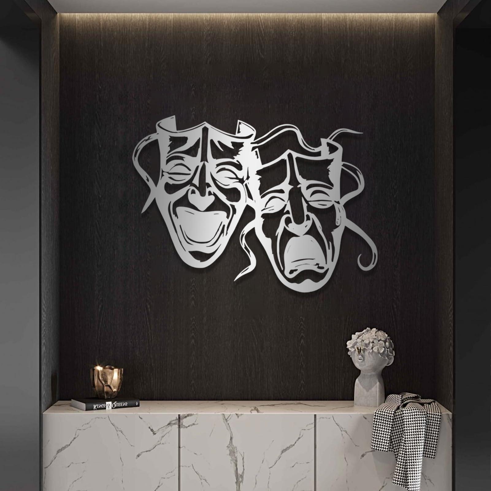 Cadeali Comedy and Tragedy Masks Wall Decor, Drama Faces Wall Art, Metal Wall Art, Theater Mask Happy Sad Face Decor, Wall Theater Mask, Face Metal Wall Art, Living Room Wall Art, Lovers Gifts (Gold, 30"x22" | 76x55cm)