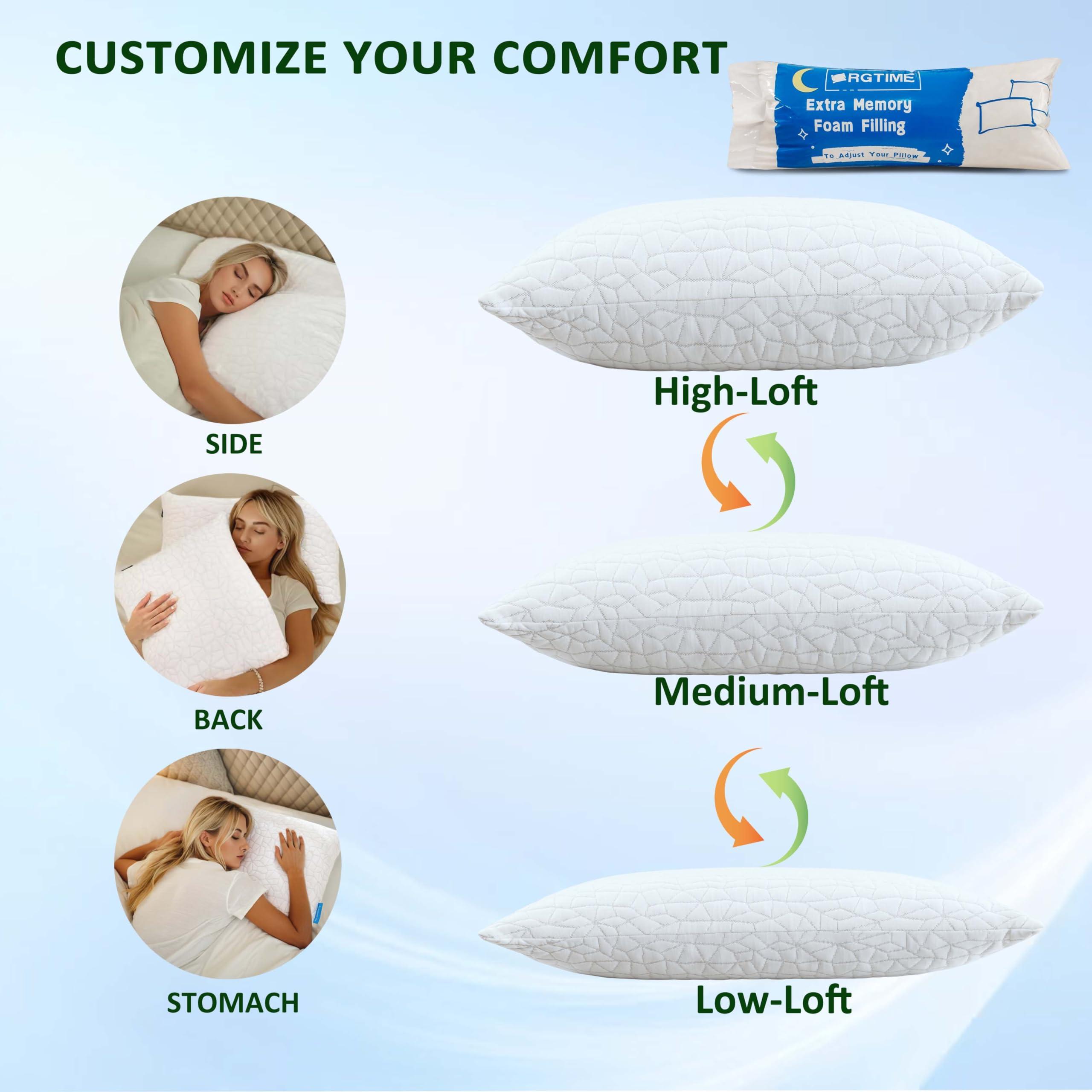 RGTIME RGTIME Cooling Pillows for Sleeping, Adjustable Shredded Memory Foam Bed Pillows Standard Size Set of 2, Cool Pillow for Hot Sleepers, with Extra Fill for Side Back and Stomach Sleepers