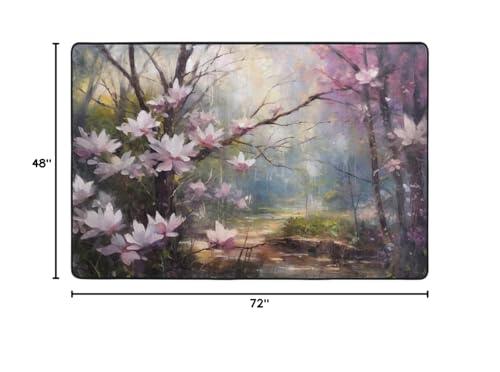 DNOVING Magnolia Garden Design Area Rugs 4 ft x 6 ft Soft and Non-Slip Suitable for Bedroom, Living Room, and Bathroom Washable & Durable Carpet AR-087373075