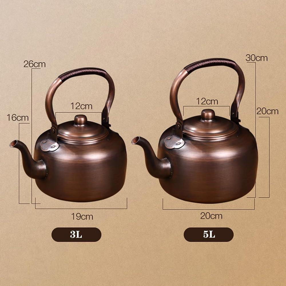 LRTYZBD Whistling Kettle,Stove-Top Kettle,Hand Forged of Thickened Pure Copper,Automatic Siren When Water Boils,Braided Rope Anti-Scald Handle, Suitable for Induction/Open Fire-Smooth ||3L