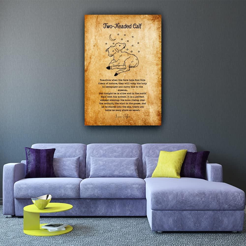 CZWTXWD Two Headed Calf Poem Wall Decor Laura Gilpin Quotes Wall Art Poetry Posters for Home Giclee Canvas Prints Artwork Pictures Wall Hanging Kitchen Painting Oil Hallway Decorations Contemporary Painting (08x12inch(20x30cm),Framed)