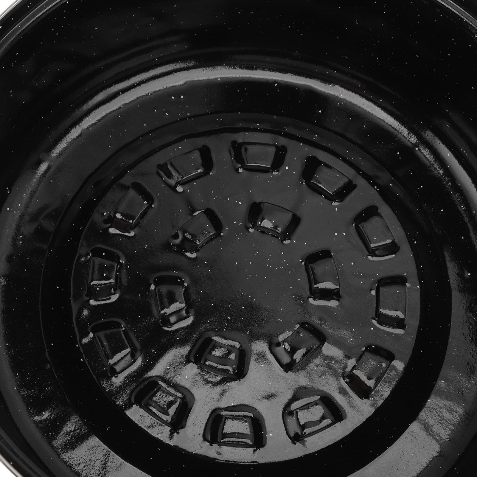 lvifloae Roasting Pan with Lid Round Roaster Speckled Black Enamel on Steel Circular Spot Finish Non Stick Pot 28cm For Household Kitchen 2.5 lb. CapacityThe bottom has exhaust holes