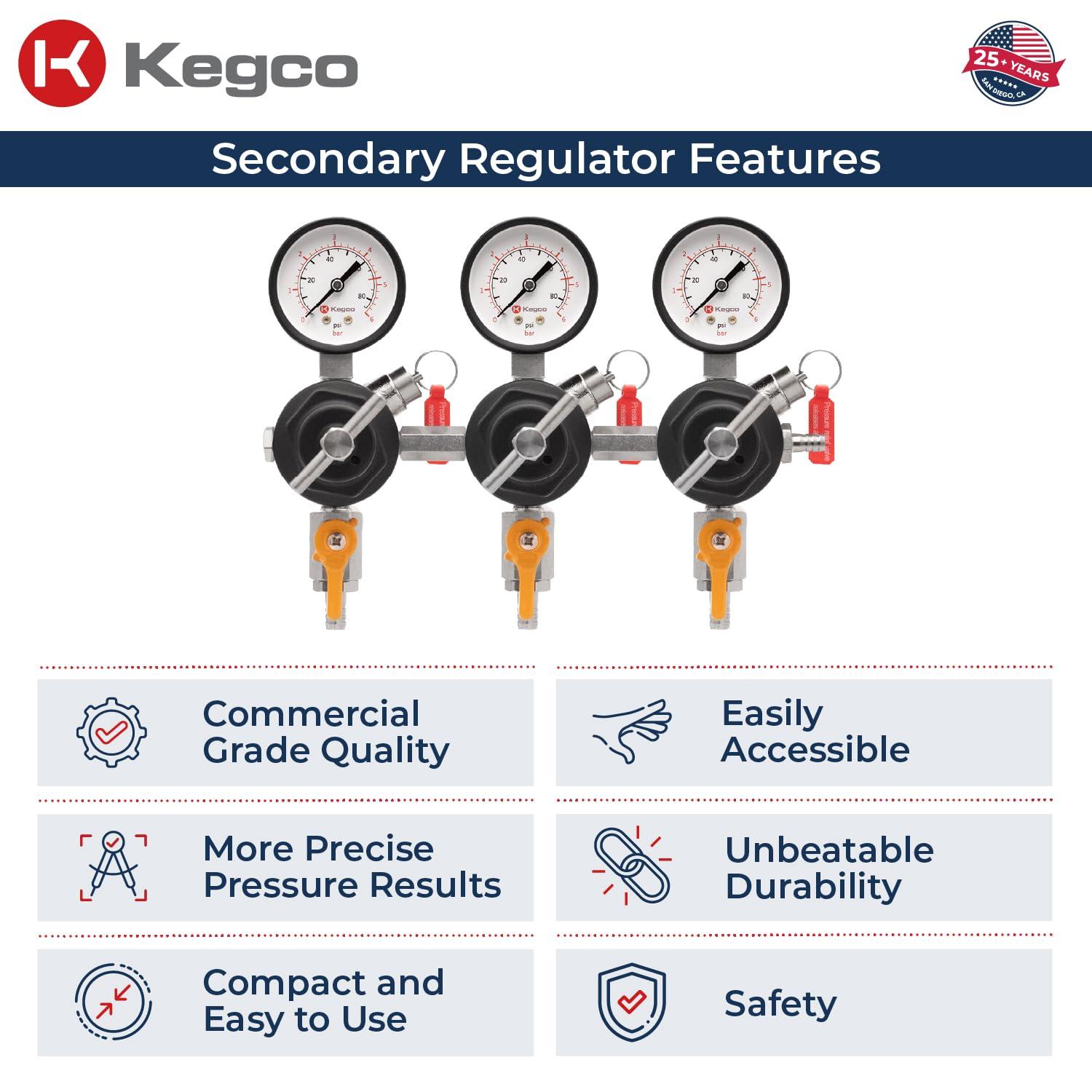 Kegco Kegco Secondary Regulator, Triple Gauge, Chrome