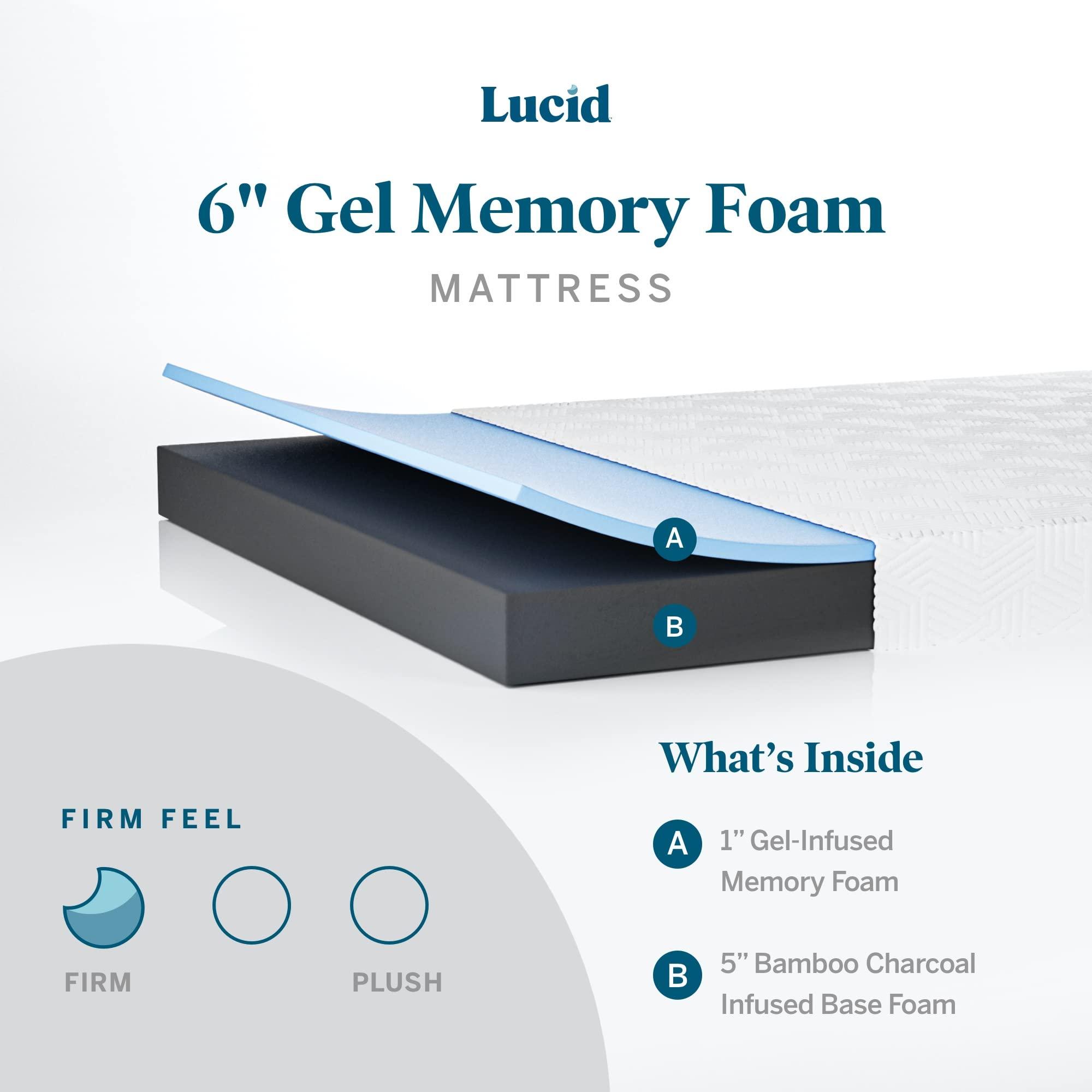 LUCID Lucid 6 Inch Memory Foam Mattress - Firm Feel - Gel Infusion - Memory Foam Infused with Bamboo Charcoal - Breathable - CertiPur Certified - Twin
