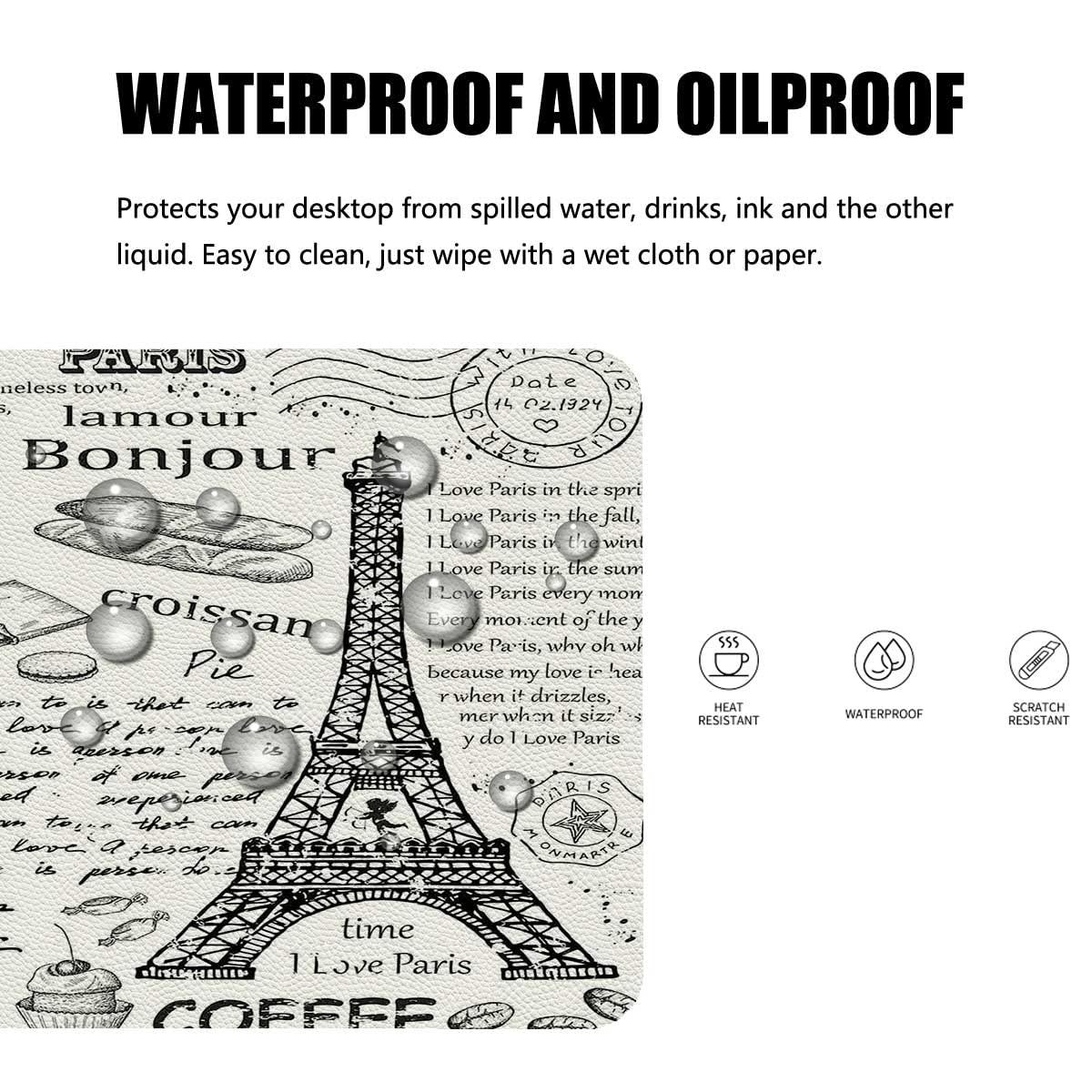 G15-ART Paris Leather Place Mats,Black White Plate Mats Set of 8 Coffee Decor for Dining Table 12x18in