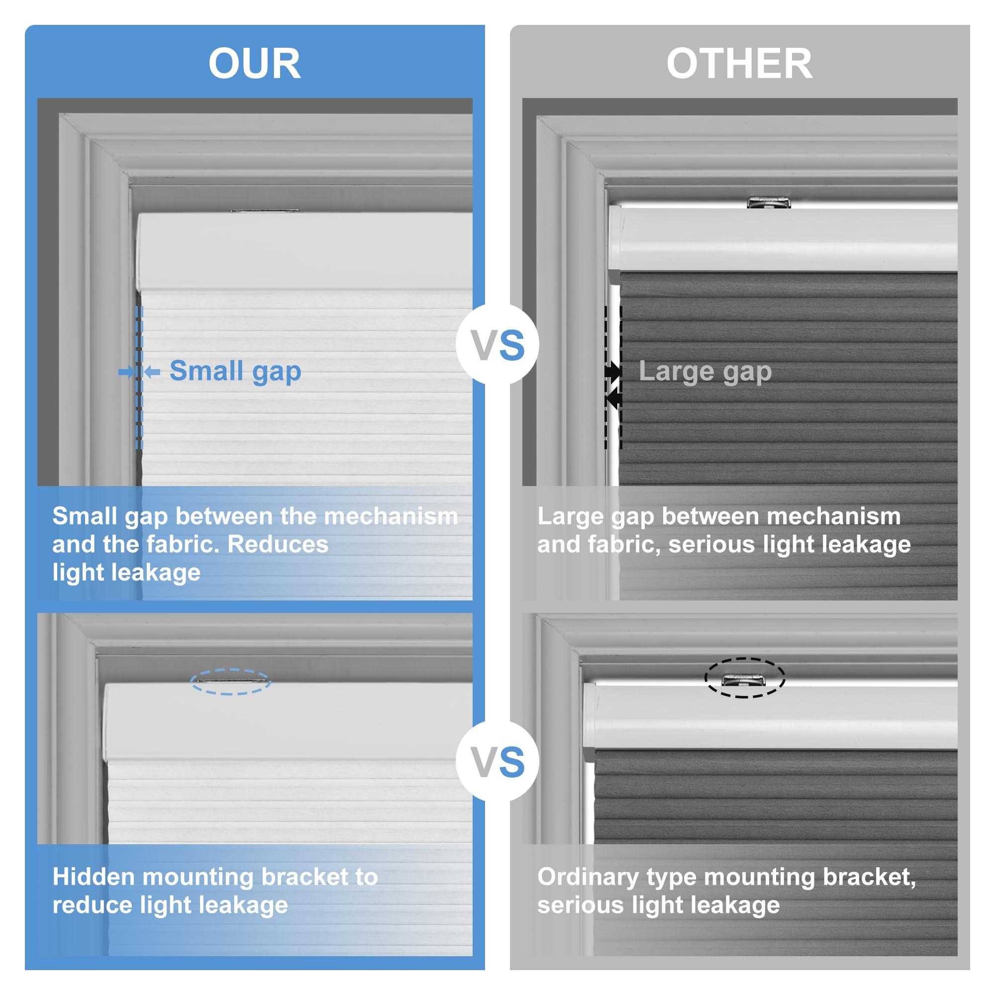 Boolegon Boolegon Blackout Cellular Shades Cordless Honeycomb Shades for Windows Pull Down Honeycomb Blinds Sliding Door Office Living Room Blinds of Bedroom.Black.36 W x 39" H