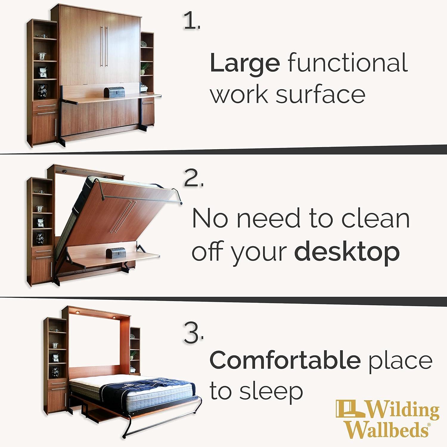 Wilding Wallbeds Wilding Wallbeds Deluxe Murphy Bed Mechanism with Desk Kit Vertical Wall Bed, DIY Frame Hardware for Folding Cabinet, Easy to Build Hidden Bed (King US Standard)
