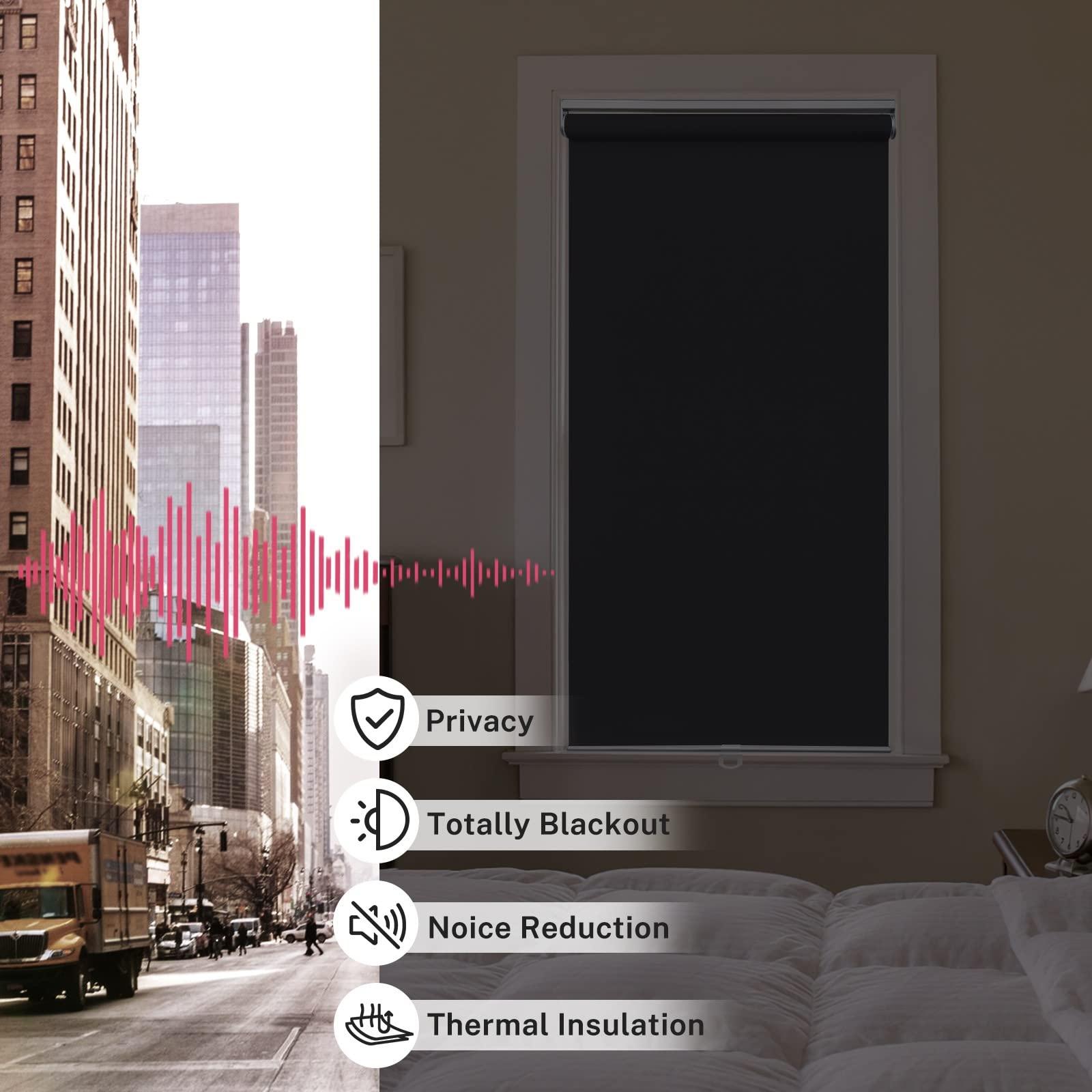 Keego Keego Spring Roller Blinds Free Stop Easy to Lift & Install Window Shade UV Protection Thermal Insulated Window Roller Blinds Privacy Custom Durable Shades for Home (Blackout, Black, 59w x 36h)