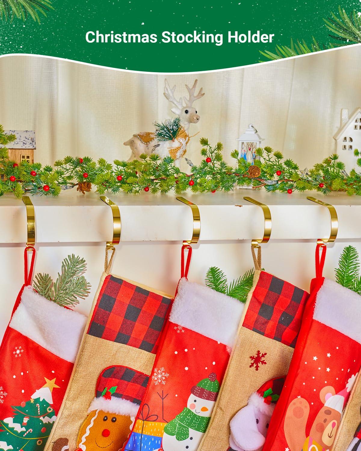 Minetom Christmas Stocking Holders for Mantle Set of 6, Non-Slip Adjustable Mantle Stocking Holders, Mantle Fireplace Stocking Hooks, Fireplace Stocking Hangers Set for Party Christmas Decorations, Gold