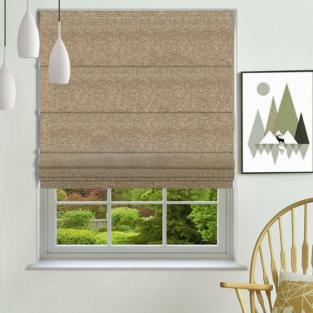 getopblinds Roman Shades Custom Size Blackout Roman Blinds for Windows, Thermal Insulated Heat Blocking Room Darkness Window Blinds & Shades, Linen Textured Blinds for Home Office, 61" W x 48" L, Tan-Blackout