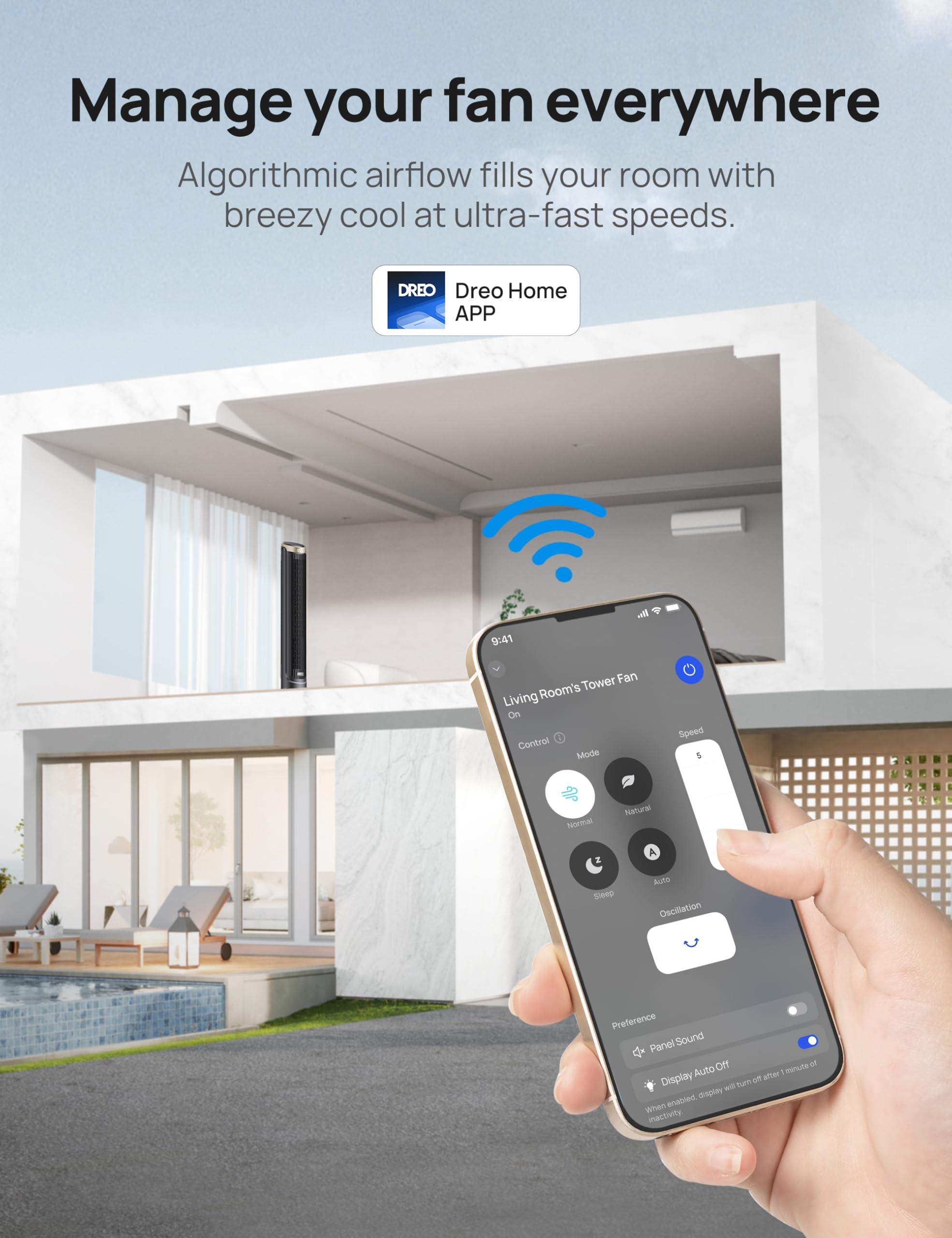 Dreo Dreo 40'' WiFi Tower Fan, 26ft/s High-Speed Cooling, Quiet Floor Fan with Remote, 90 Oscillating Fan, 4 Modes, 12H Timer, Touch Control, Standing Cooling Fan for Bedroom, Home, Office Room, Gold