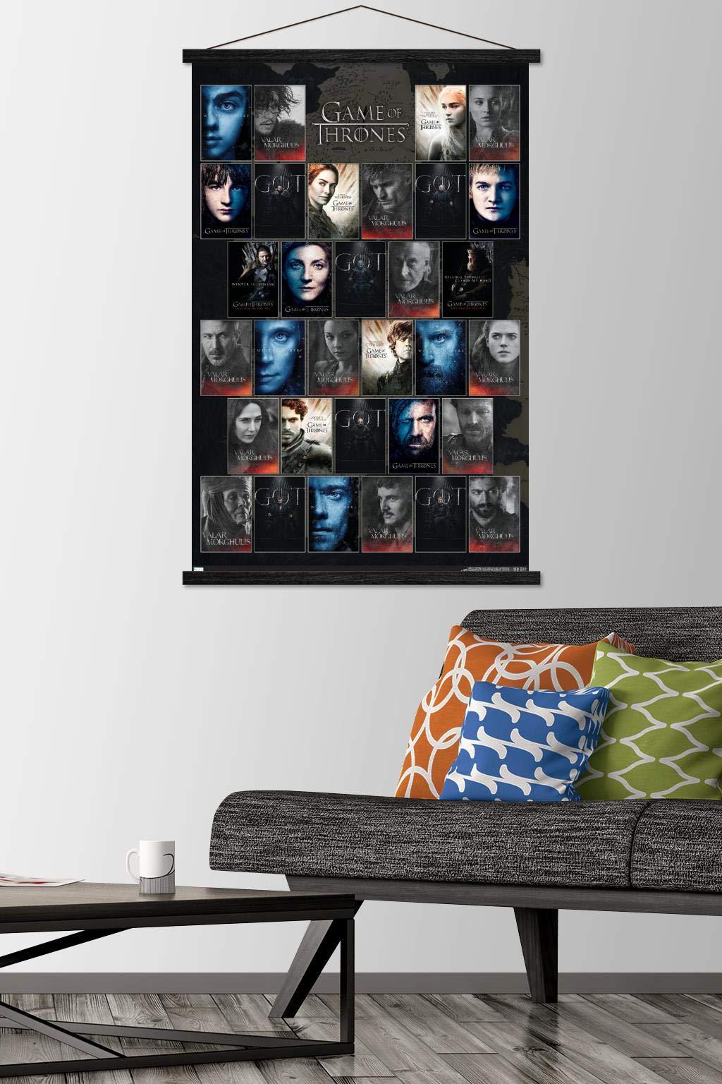 Trends International Trends International Game of Thrones-Grid Wall Poster with Magnetic Frame, 22.375\" x 34\", Premium Print and Black Hanger Bundle