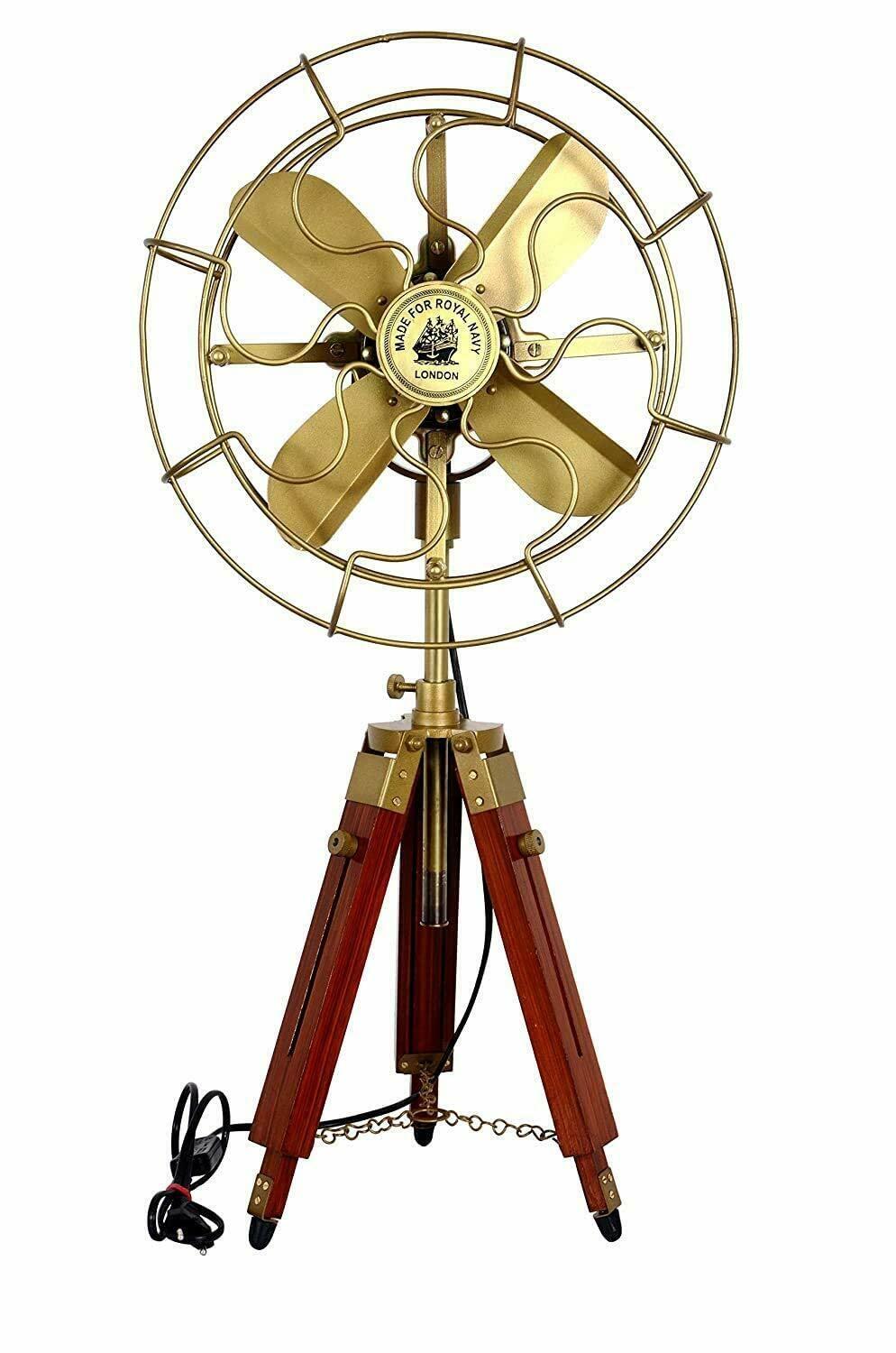 HomeLoft Basics Nautical Fan Home & Office Adjustable Height Wooden Stand Fan Decor Item, brown