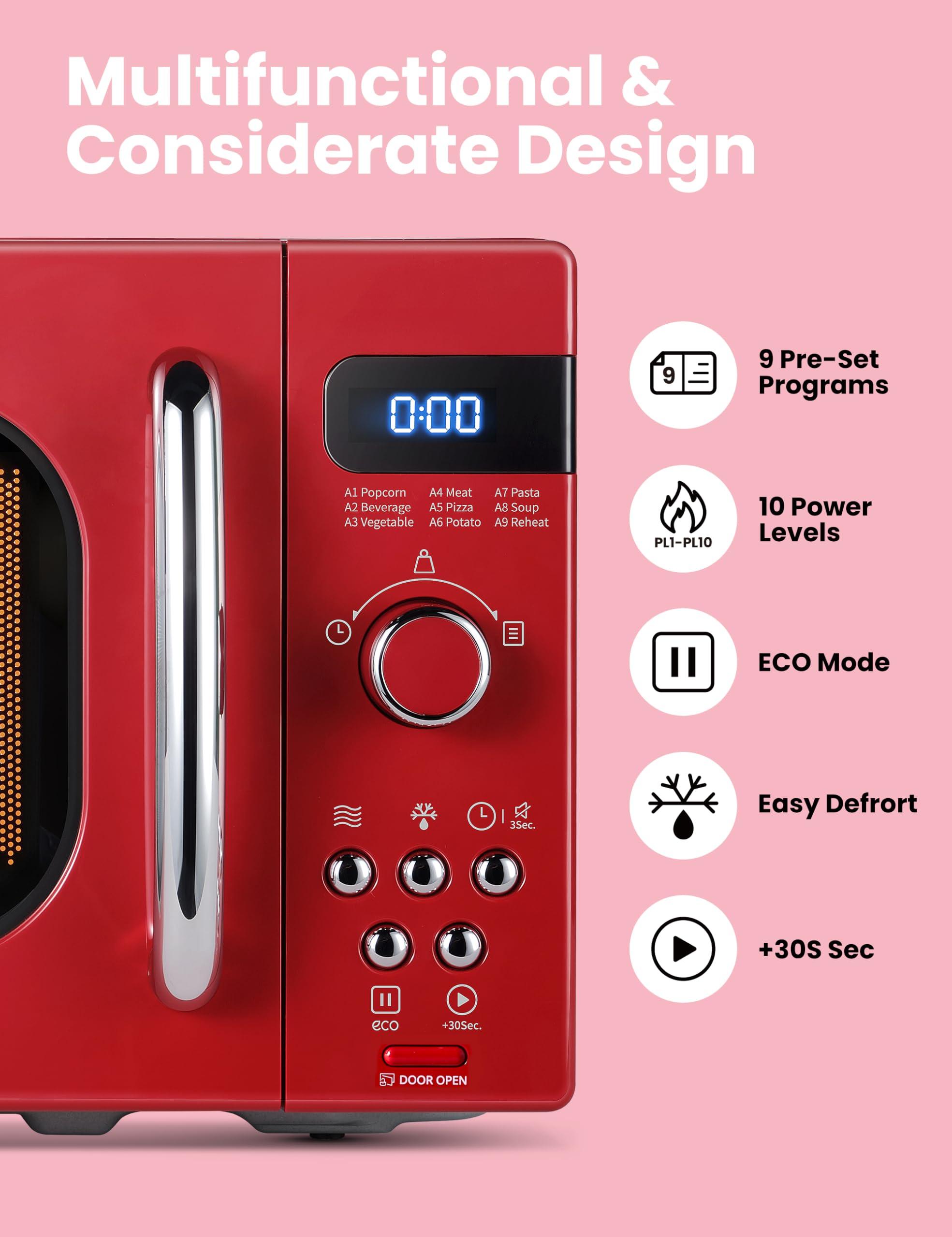 COMFEE\' COMFEE\' Retro Small Microwave Oven With Compact Size, 9 Preset Menus, Position-Memory Turntable, Mute Function, Countertop, Perfect For Small Spaces, 0.7 Cu Ft/700W, Red, AM720C2RA-R