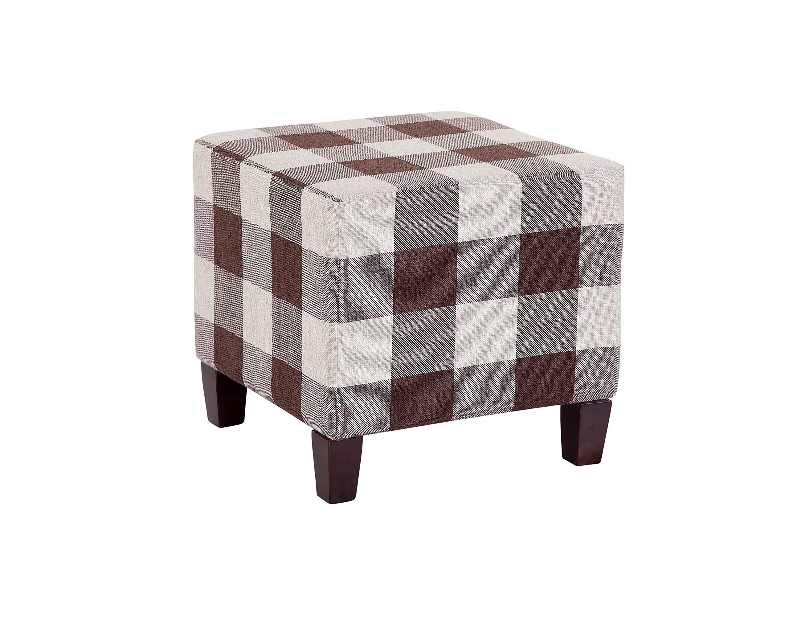 Grafton Grafton Stockton Square Plaid/Checkered Ottoman Footstool Brown/Linen