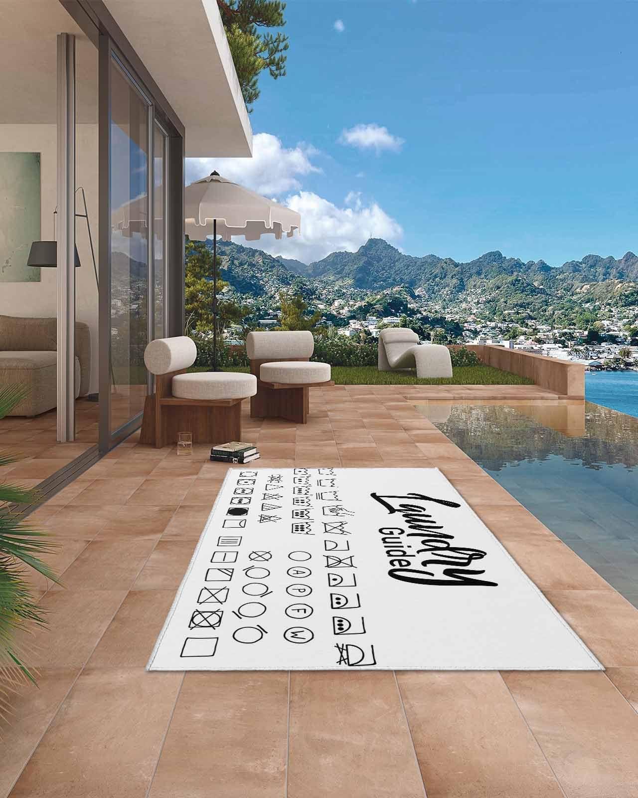 Vandarllin Outdoor Patio Rugs Laundry Room Sign Outdoor Area Rug White Guide Non-Slip Backyard/Camping RV Rug/Deck/Porch Rug Front Door Floor Mat Carpet,6x9ft,